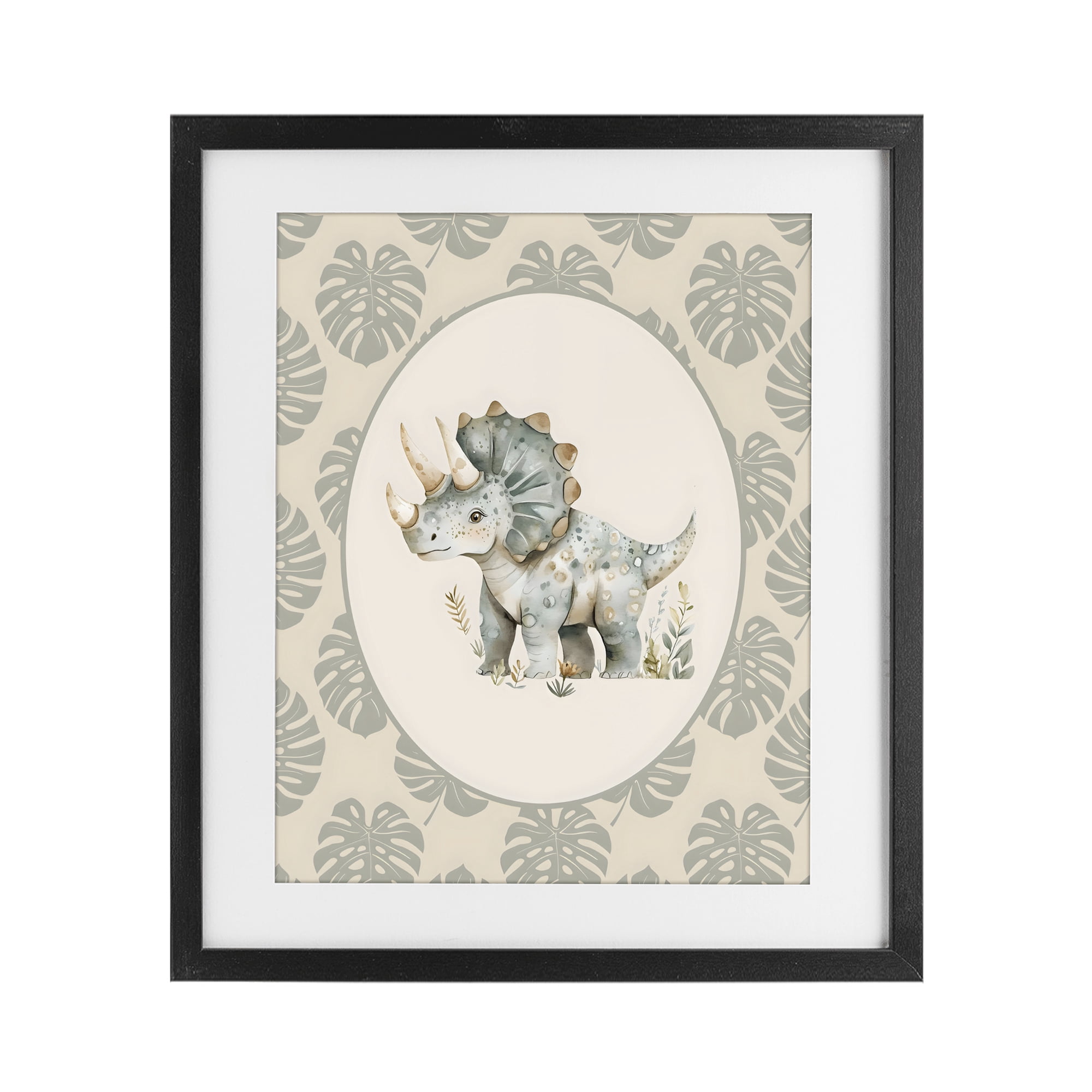 Stupell Industries Watercolor Dinosaur Tropical Border Black Framed Print Under Glass, design by LSR Design Studio