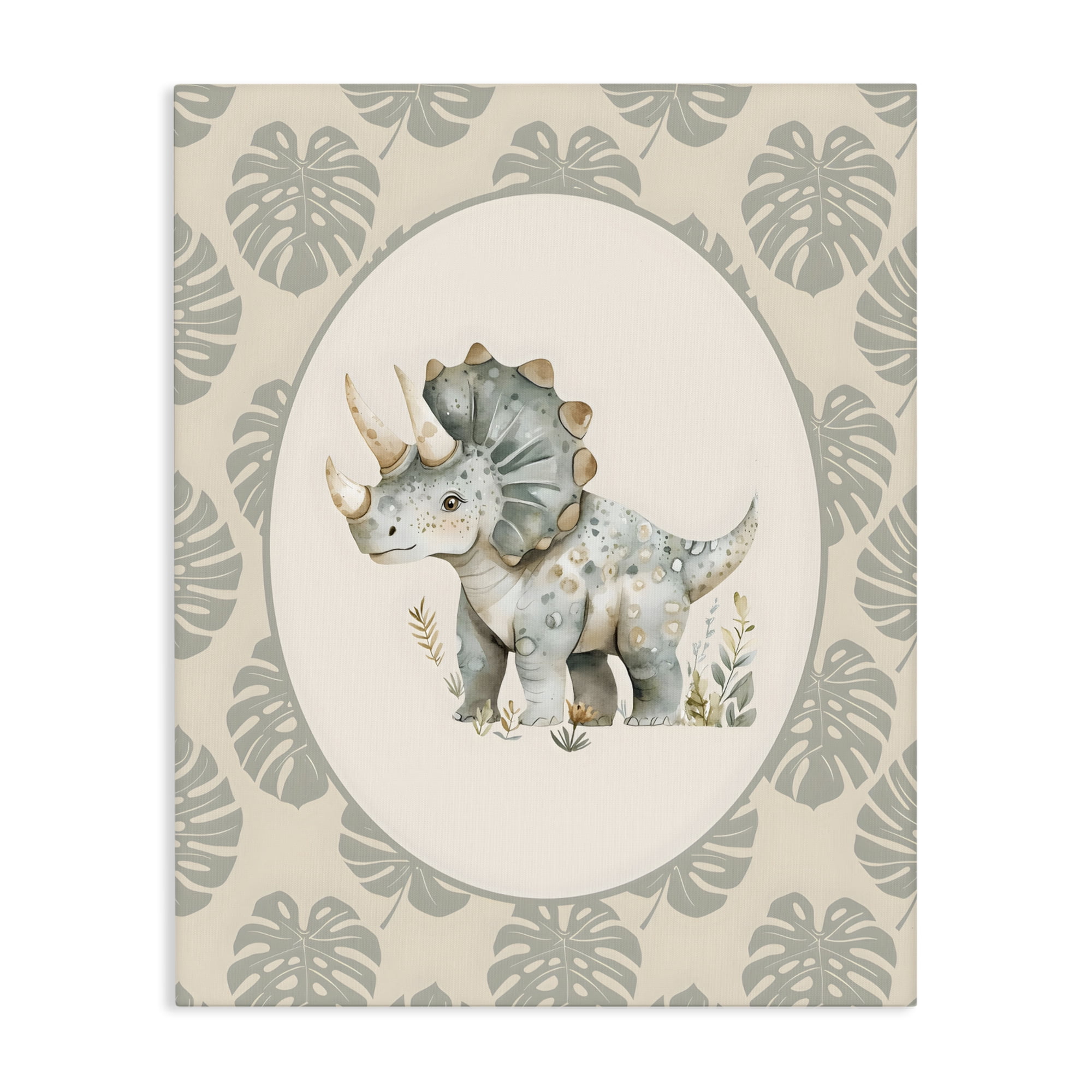 Stupell Industries Watercolor Dinosaur Tropical Border Canvas Wall Art, design by LSR Design Studio