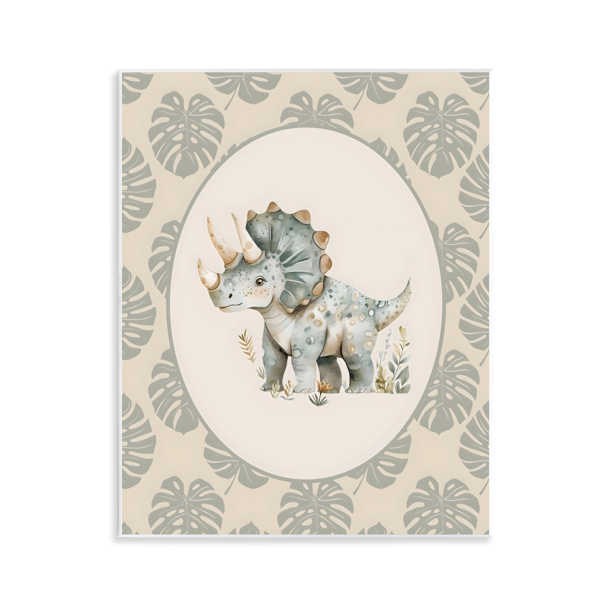 Stupell Industries Watercolor Dinosaur Tropical Border Wall Plaque Art, design by LSR Design Studio