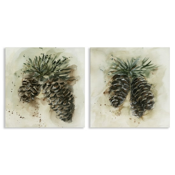 Stupell Industries Watercolor Drawing Pine Cones Plants & Flowers Painting Wrapped Canvas Art Print Wall Art, 24 x 24, Set of 2