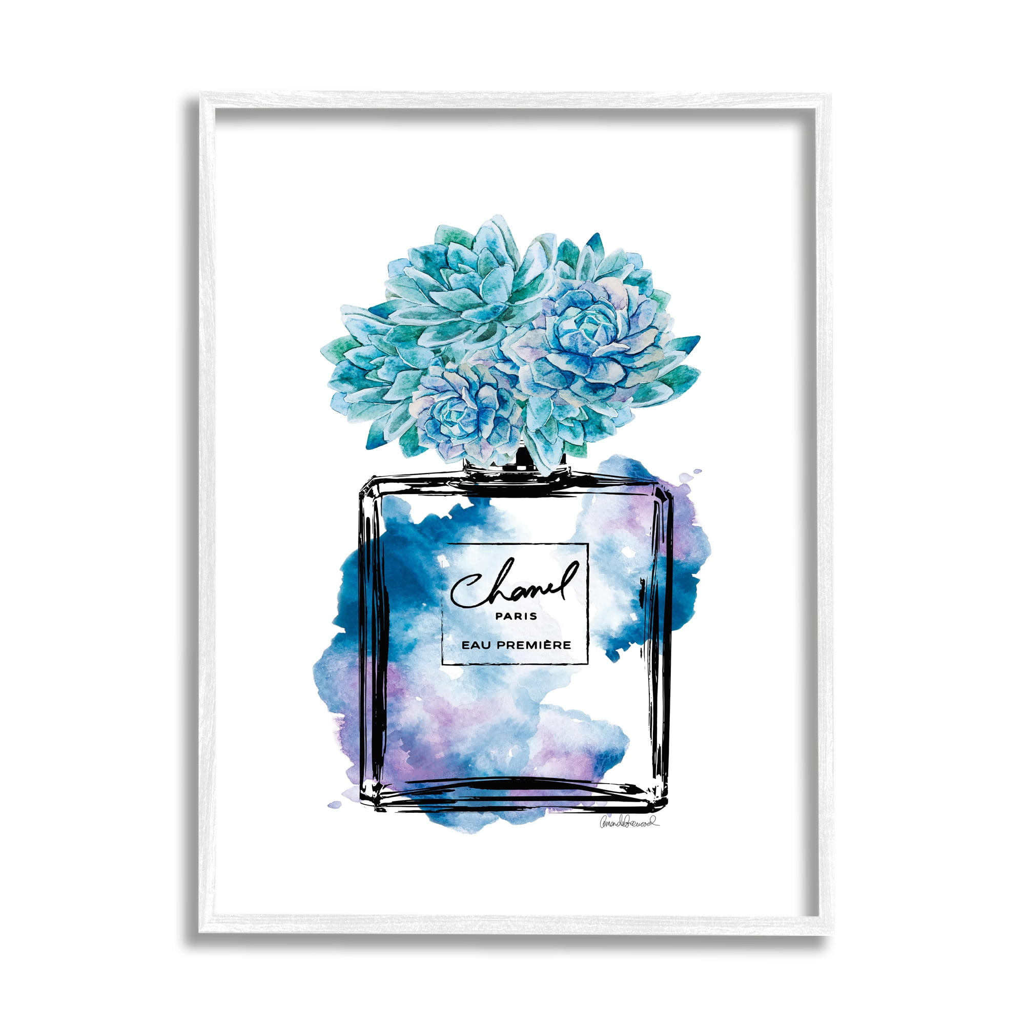 Stupell Industries Watercolor Fashion Perfume Bottle with Blue Flowers, 16 x 20,Design by Amanda Greenwood