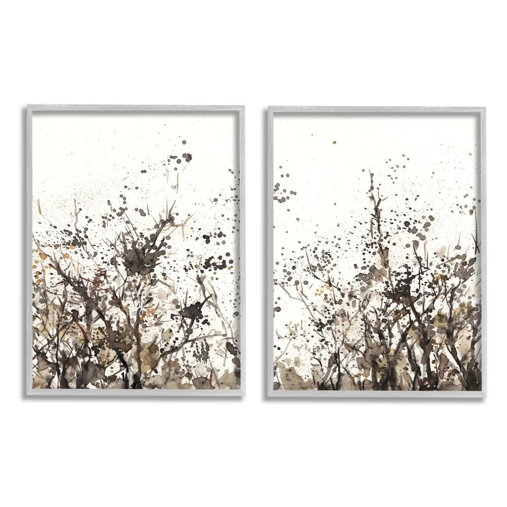 Stupell Industries Watercolor Field of Grassy Weeds Brown Tan Painting Gray Framed Art Print Wall Art Set of 2, 16x20, by Samuel Dixon