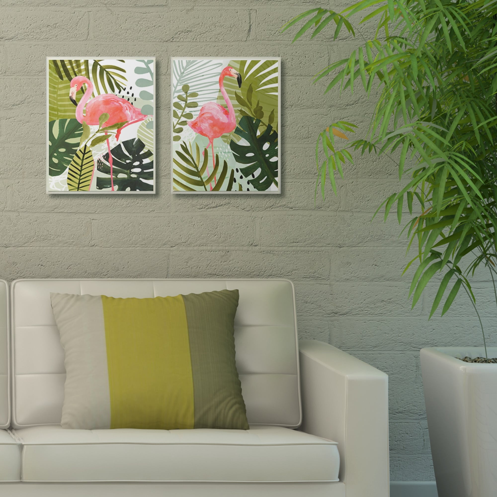 Stupell Industries Watercolor Flamingo in a Tropical Monstera Forest Flower Animals & Insects Painting Unframed Art Print Wall Art, 10 x 15