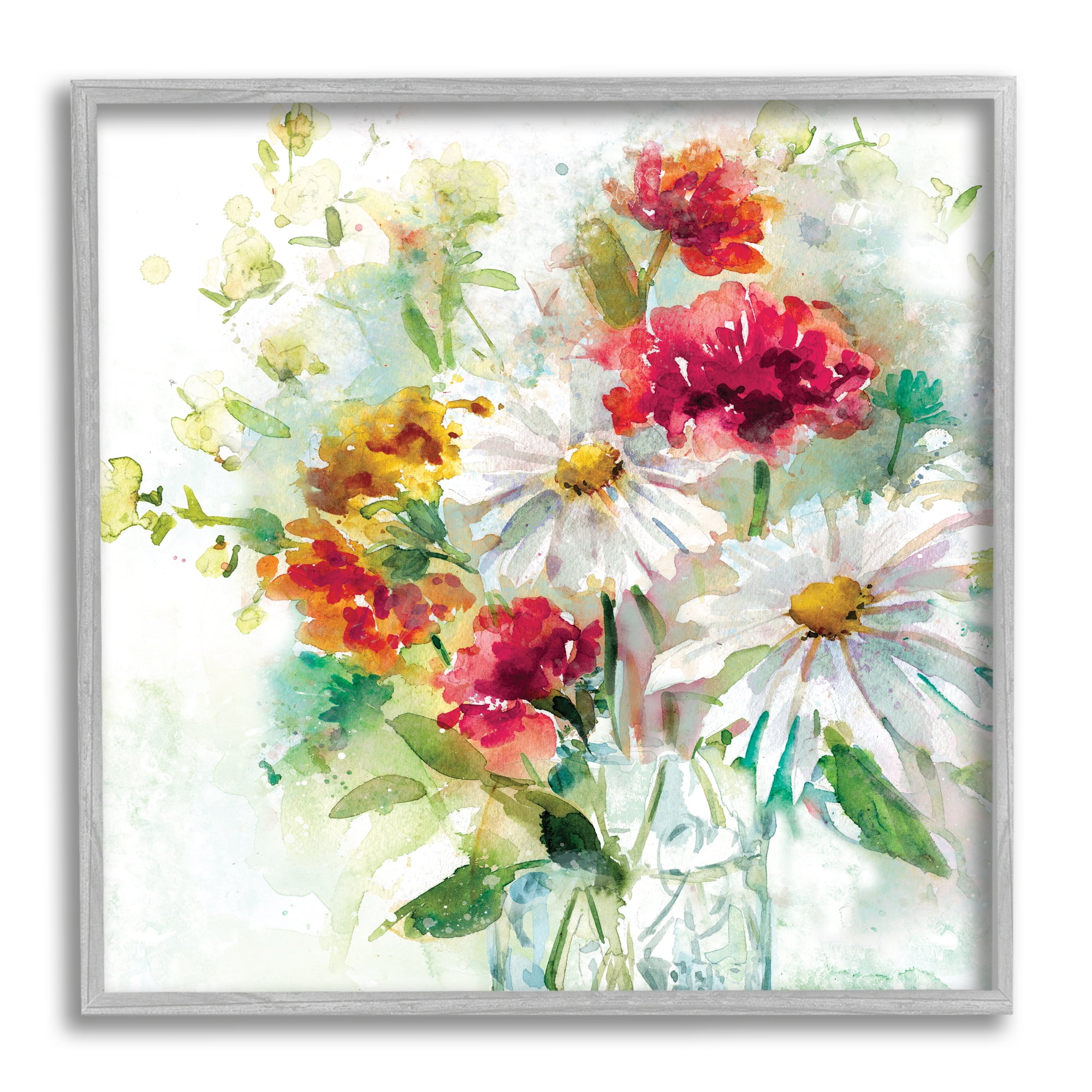 Stupell Industries Watercolor Flowers in a Mason Jar Red and Green, 12 x 12,Design by Penny Lane Publishing