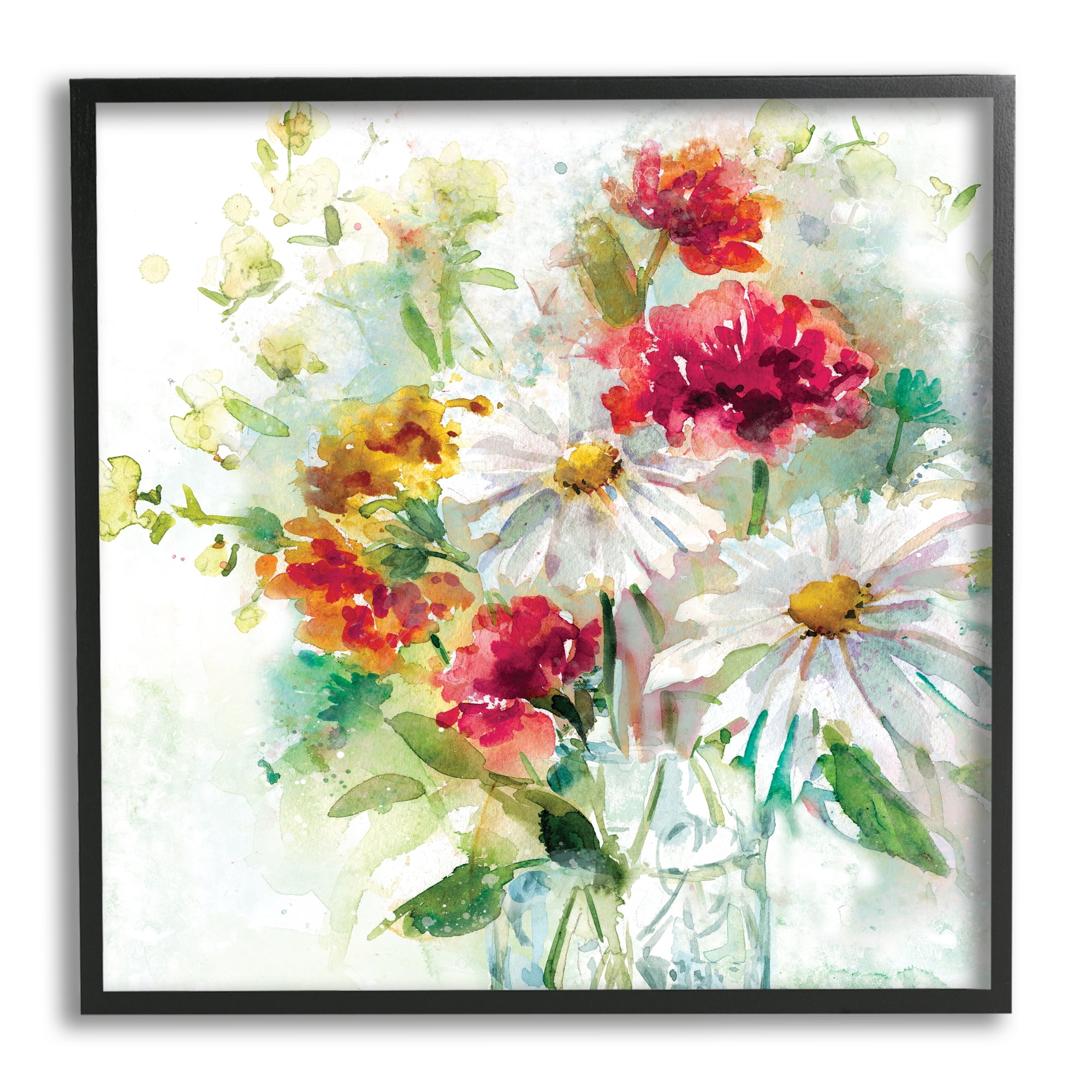 Stupell Industries Watercolor Flowers in a Mason Jar Red and Green, 24 x 24,Design by Penny Lane Publishing