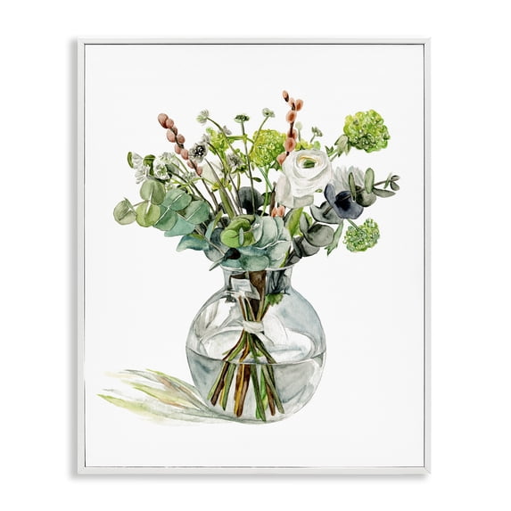 Stupell Industries French Country Watercolor Foliage Bouquet Soft White Floral Glass Jar White Framed Giclee Art, 11 x 14, by Melissa Wang