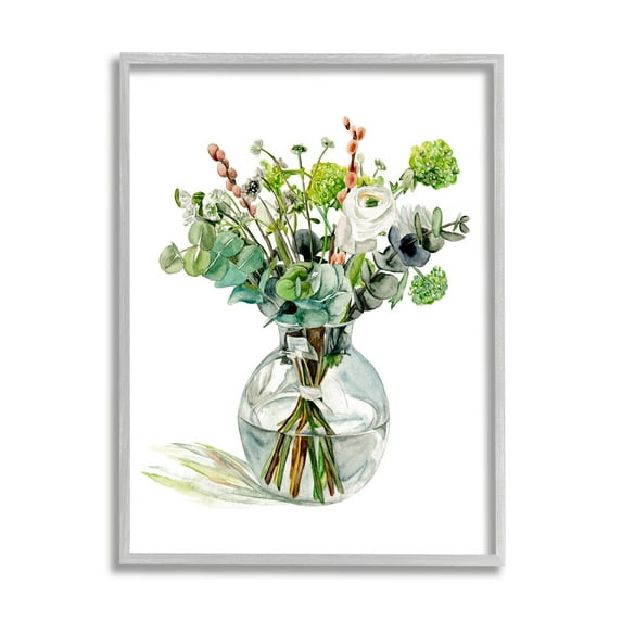 Stupell Industries Watercolor Foliage Bouquet Soft White Floral Glass Jar, 11 x 14, Design by Melissa Wang