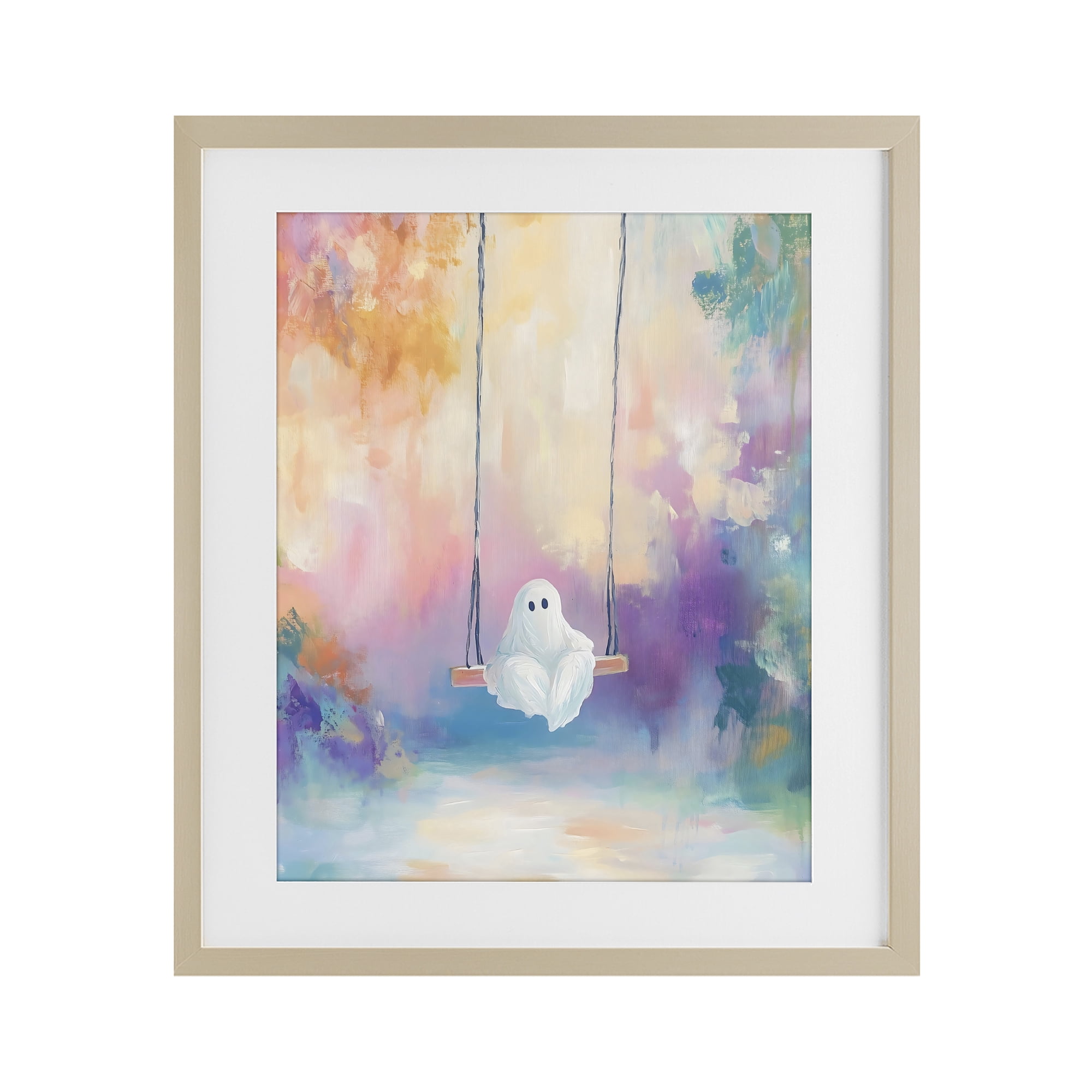 Stupell Industries Watercolor Ghost on Swing Birch Framed Print Under Glass, design by The Prints Vibe