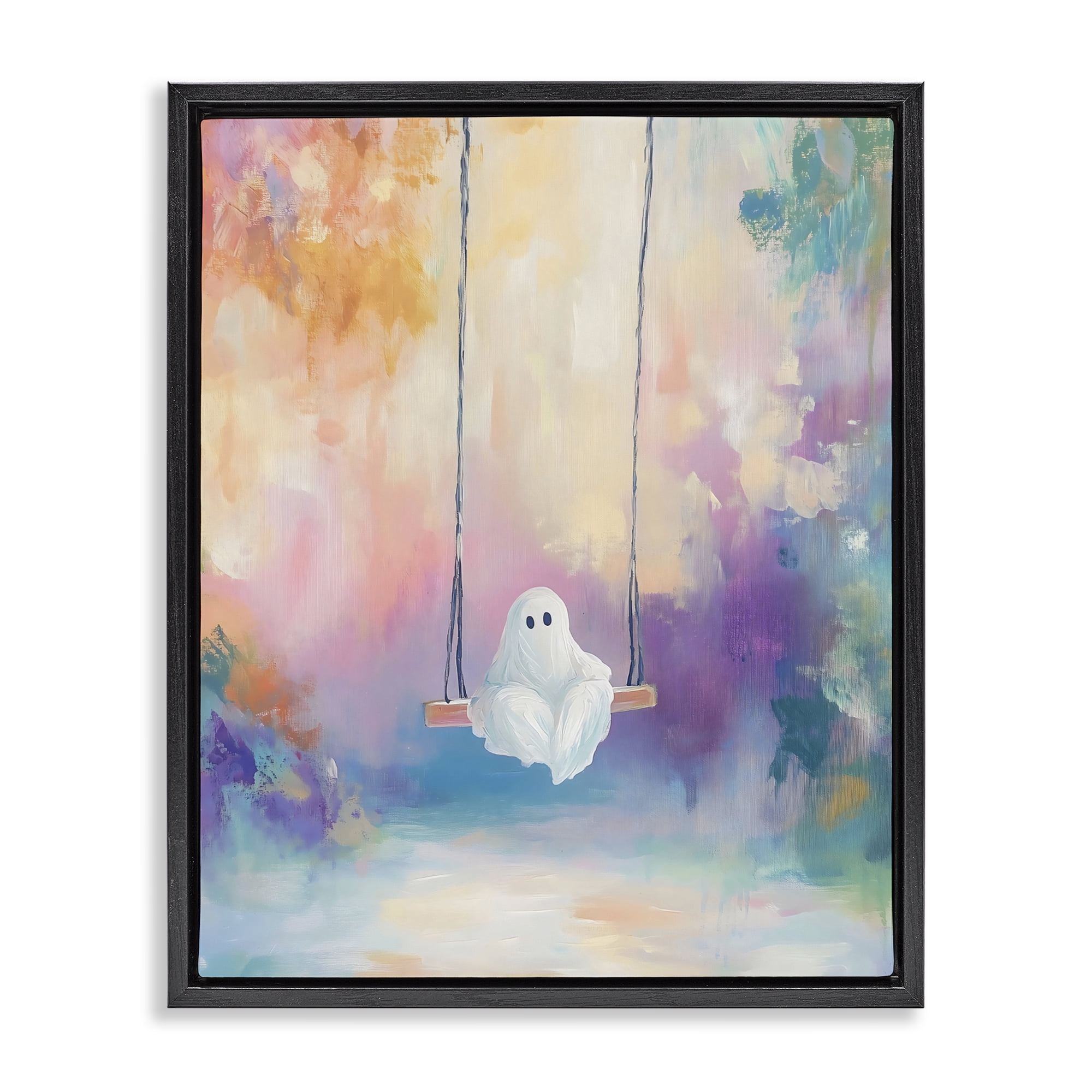 Stupell Industries Watercolor Ghost on Swing Black Framed Floater Canvas Wall Art, design by The Prints Vibe