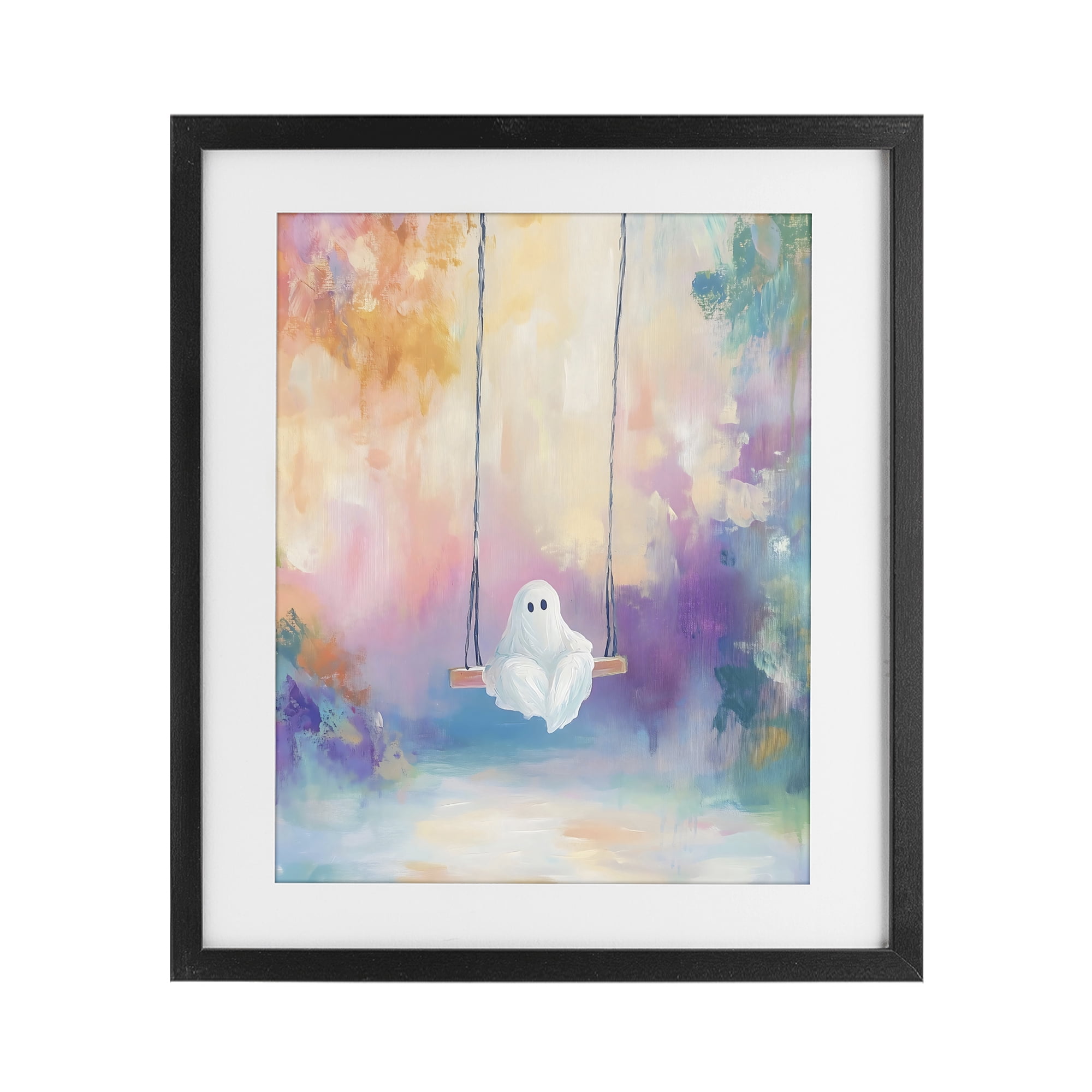 Stupell Industries Watercolor Ghost on Swing Black Framed Print Under Glass, design by The Prints Vibe