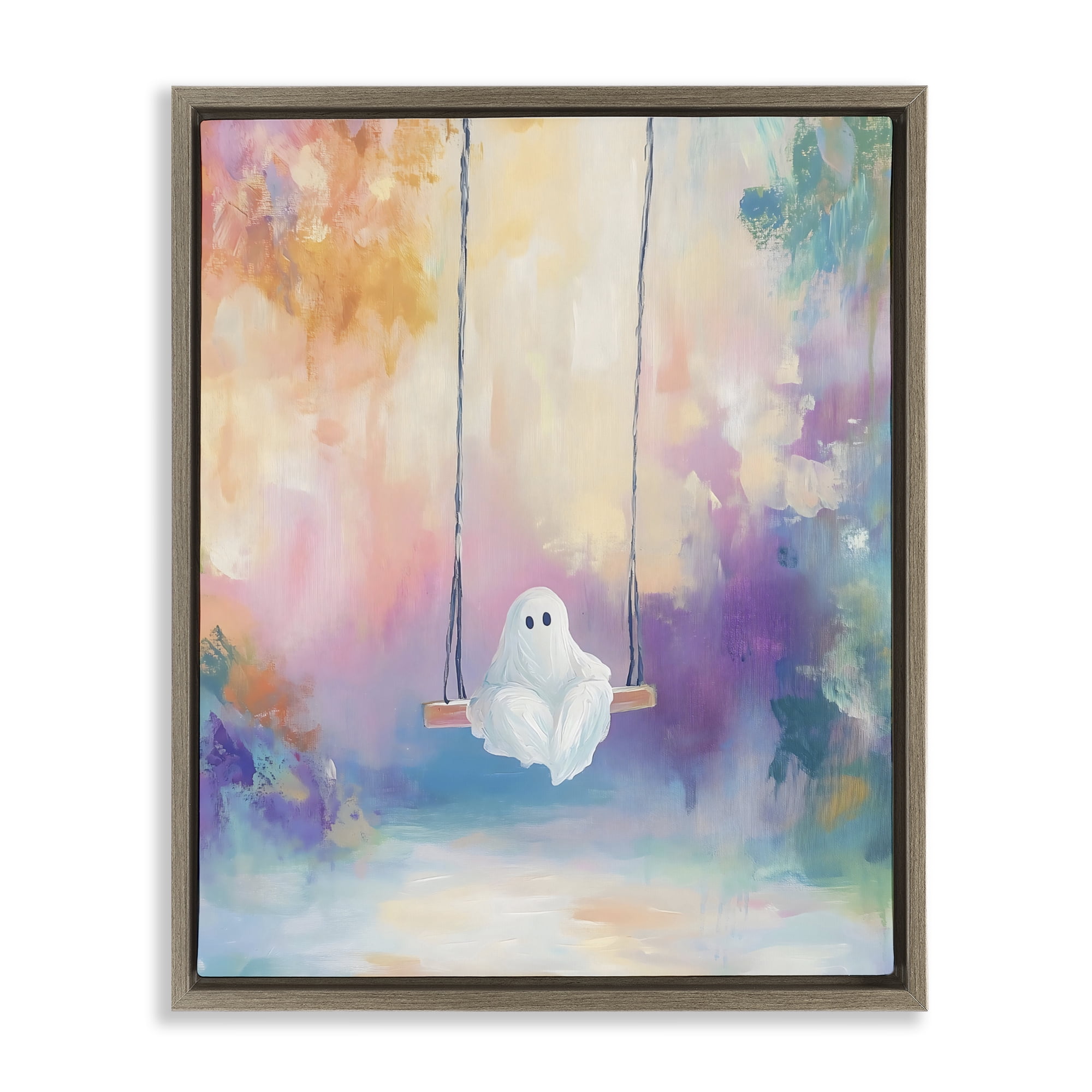 Stupell Industries Watercolor Ghost on Swing Brown Framed Floater Canvas Wall Art, design by The Prints Vibe