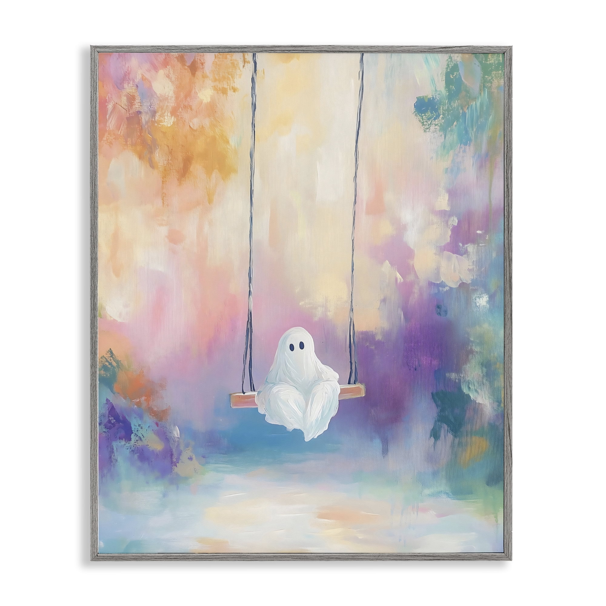 Stupell Industries Watercolor Ghost on Swing Gray Framed Giclee Art, design by The Prints Vibe