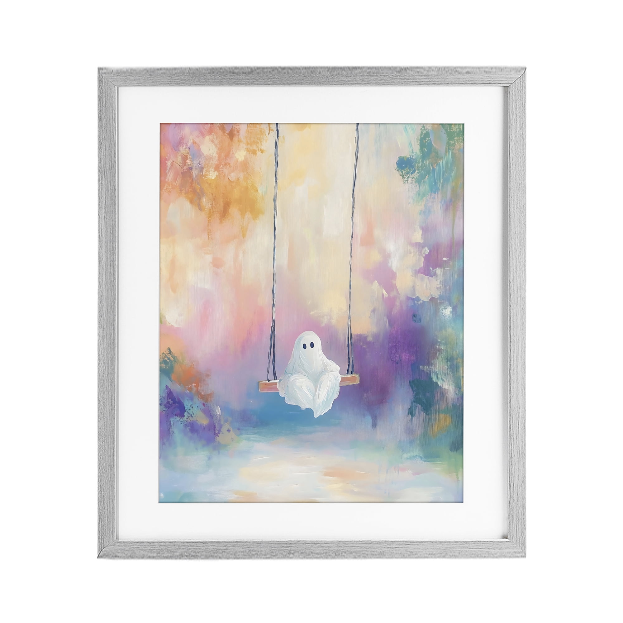 Stupell Industries Watercolor Ghost on Swing Gray Framed Print Under Glass, design by The Prints Vibe