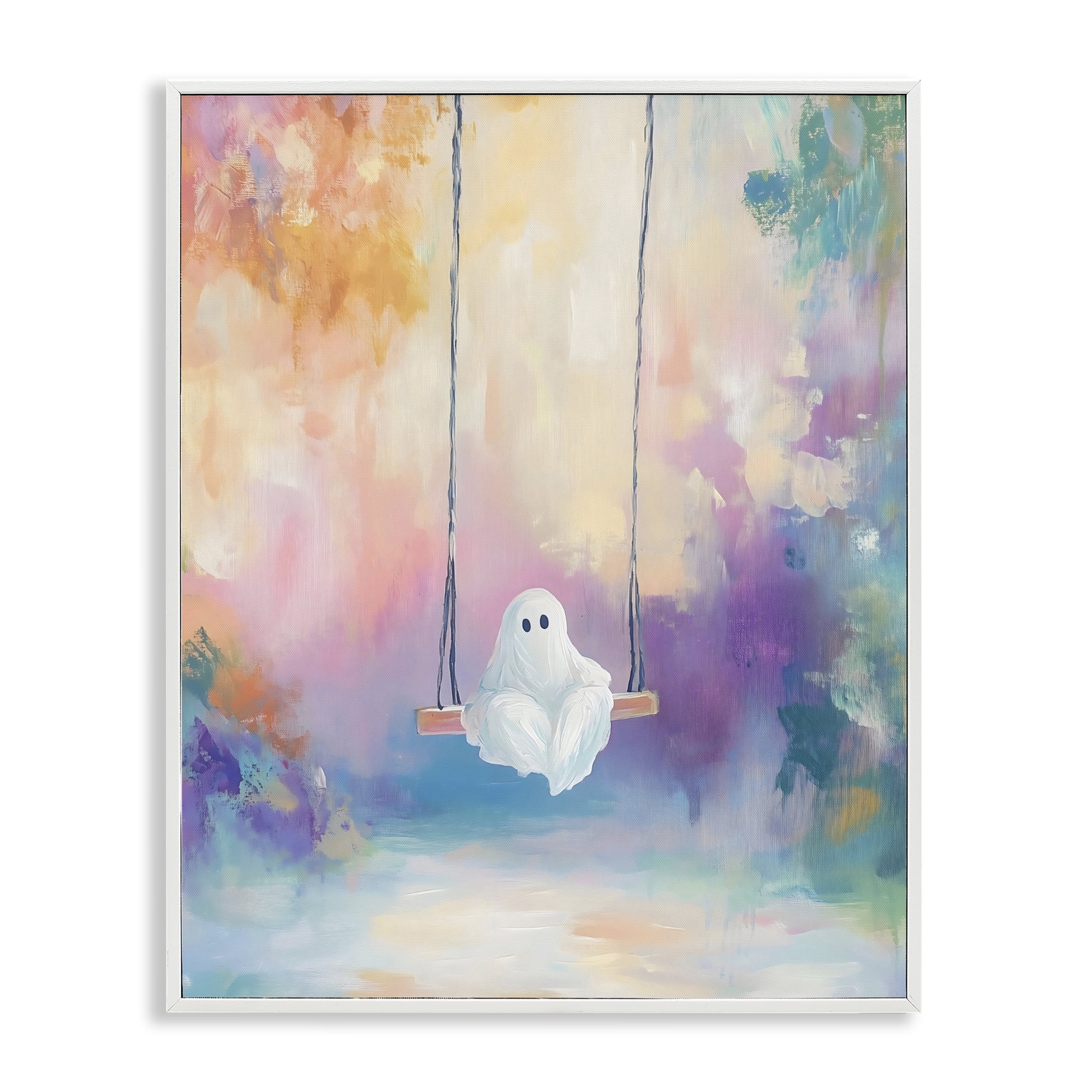 Stupell Industries Watercolor Ghost on Swing White Framed Giclee Art, design by The Prints Vibe