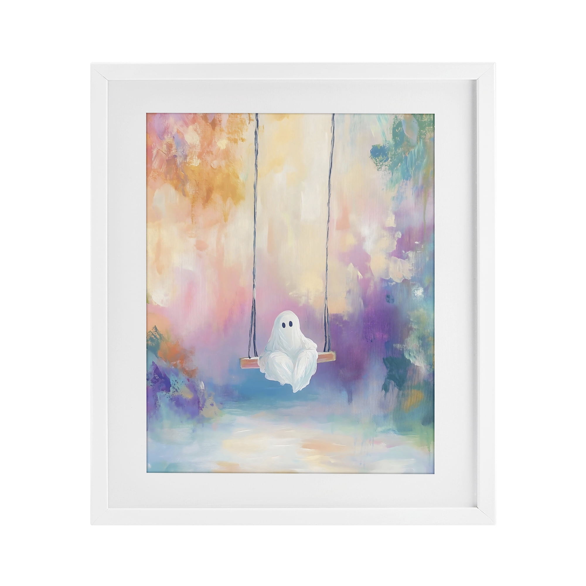 Stupell Industries Watercolor Ghost on Swing White Framed Print Under Glass, design by The Prints Vibe