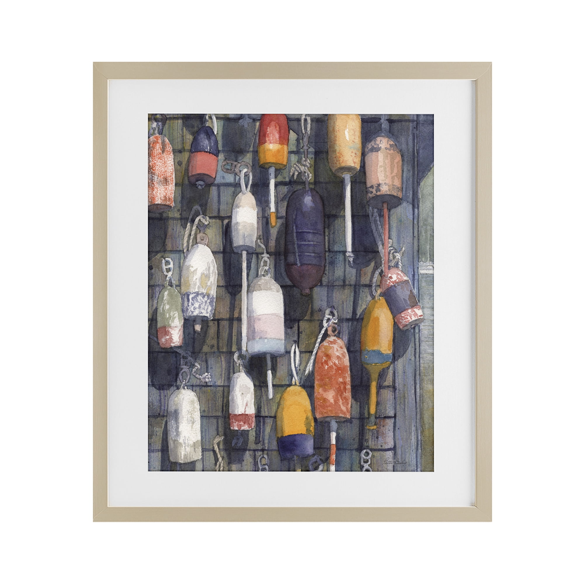 Stupell Industries Watercolor Hanging Buoys Birch Framed Print Under Glass, design by Patti Bishop