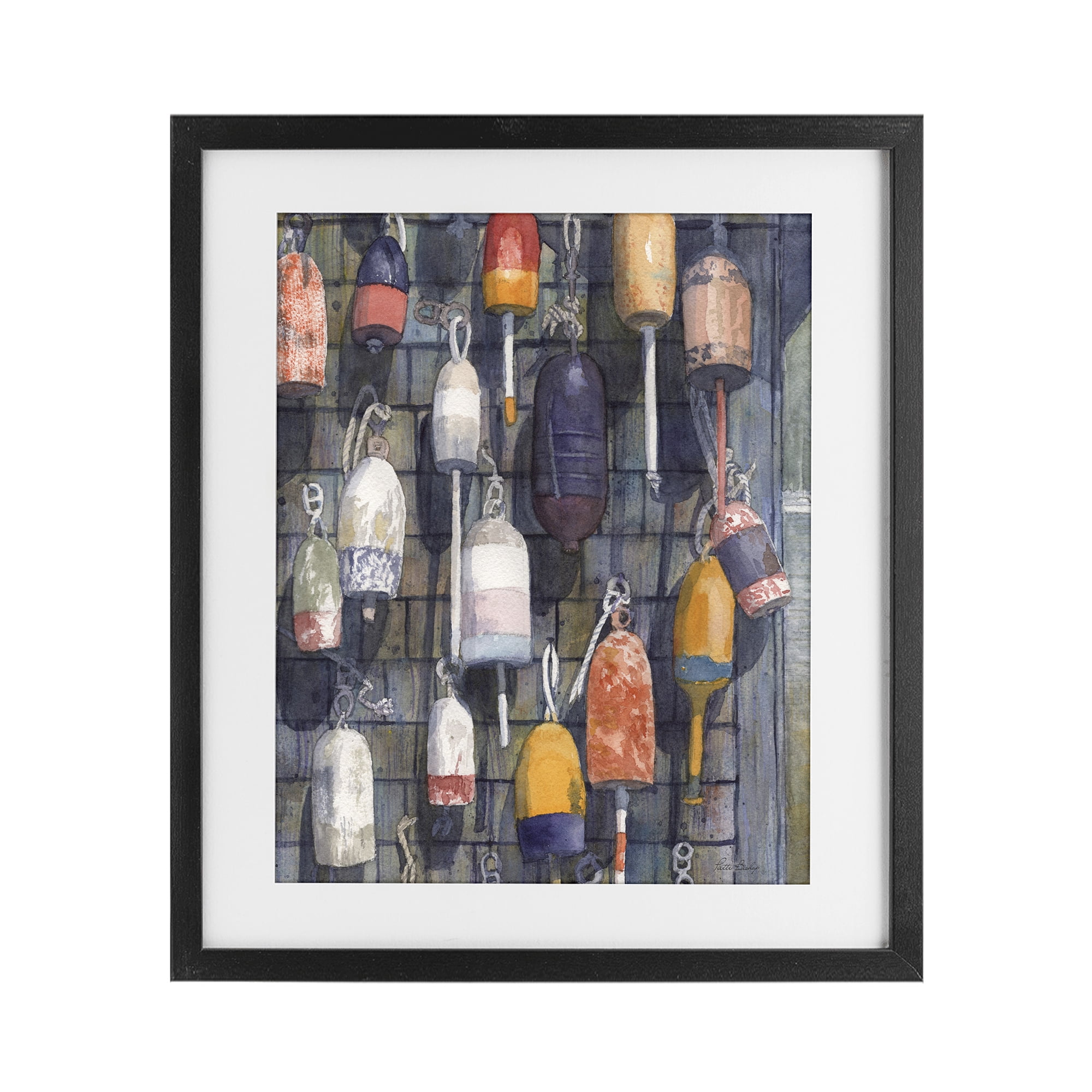 Stupell Industries Watercolor Hanging Buoys Black Framed Print Under Glass, design by Patti Bishop