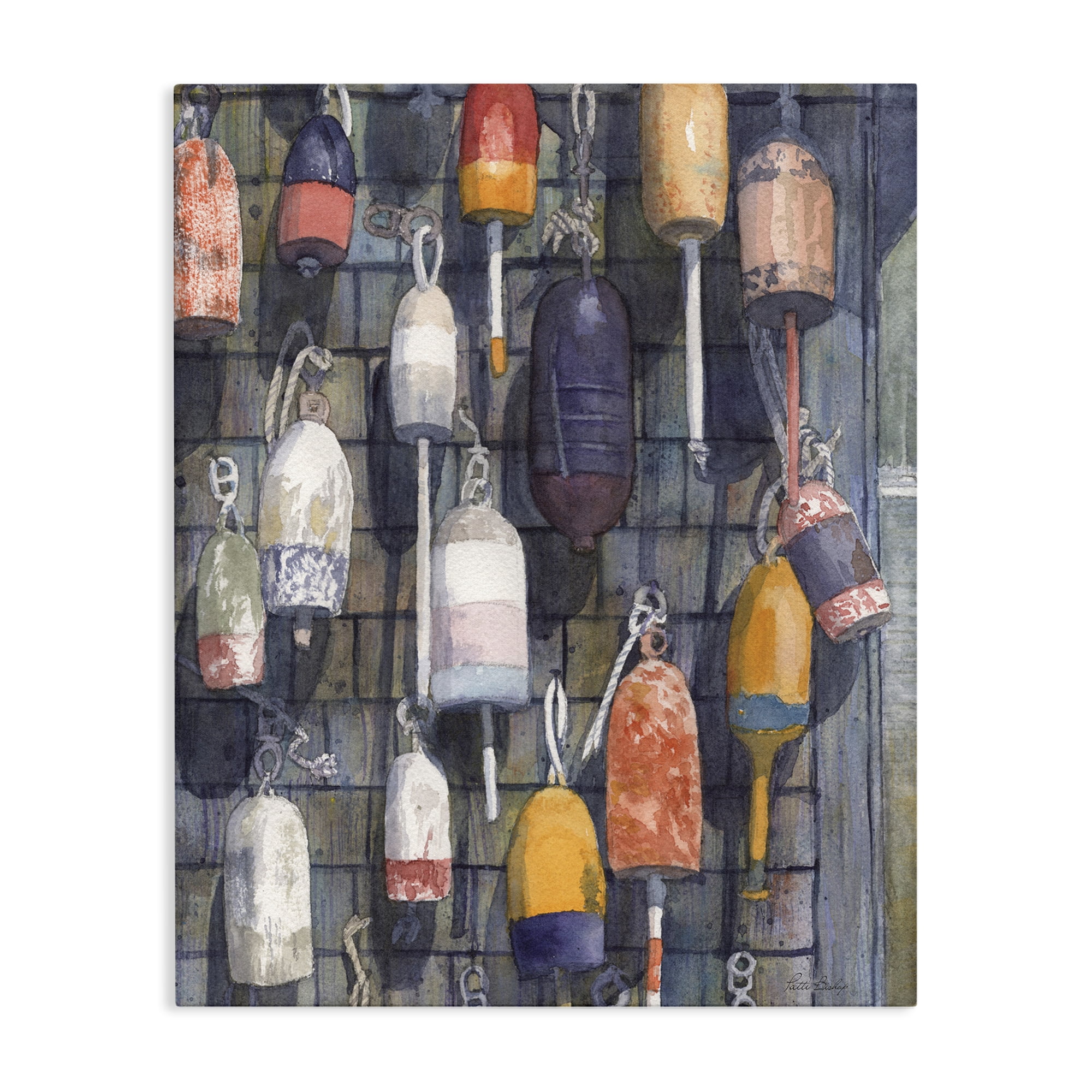 Stupell Industries Watercolor Hanging Buoys Canvas Wall Art, design by Patti Bishop