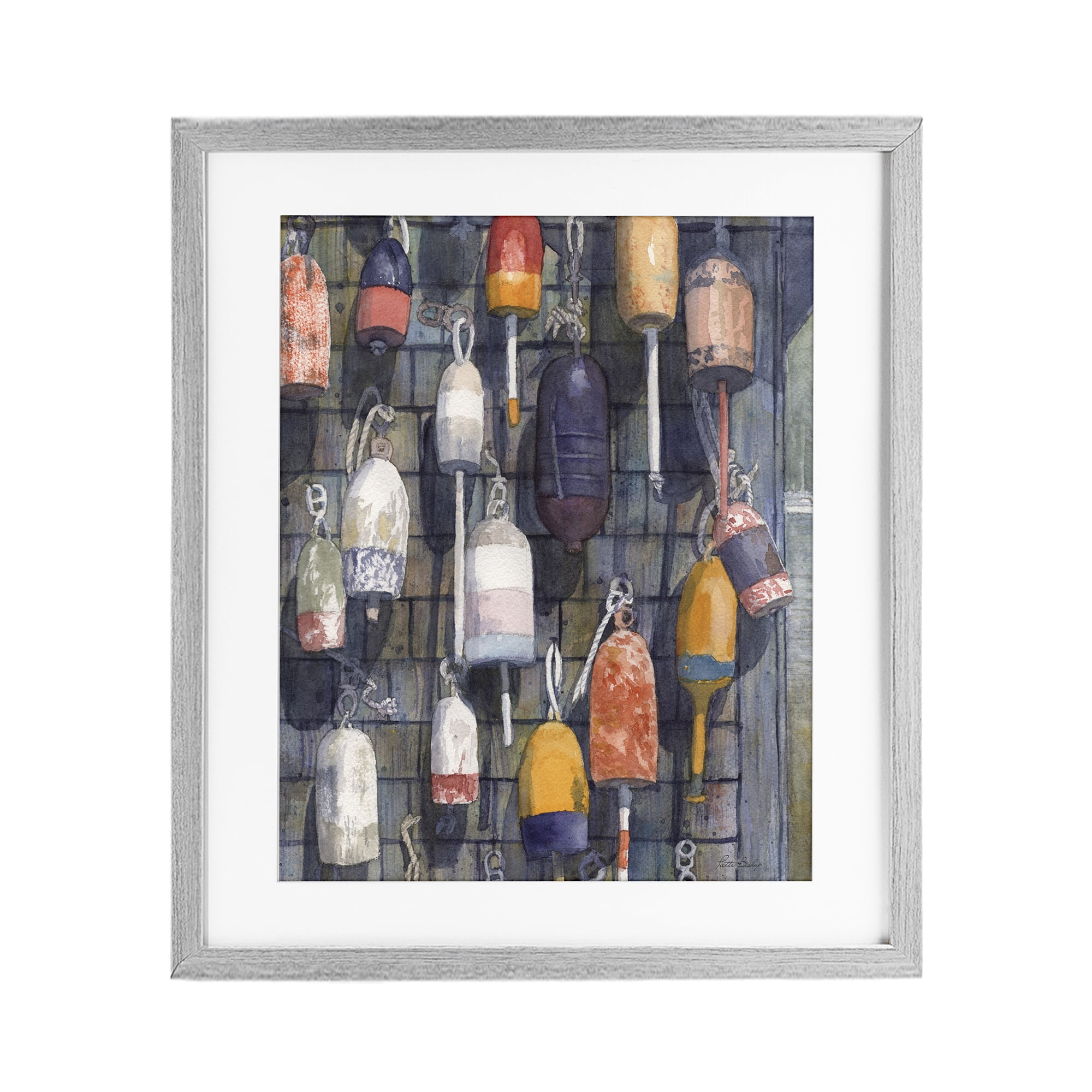 Stupell Industries Watercolor Hanging Buoys Gray Framed Print Under Glass, design by Patti Bishop