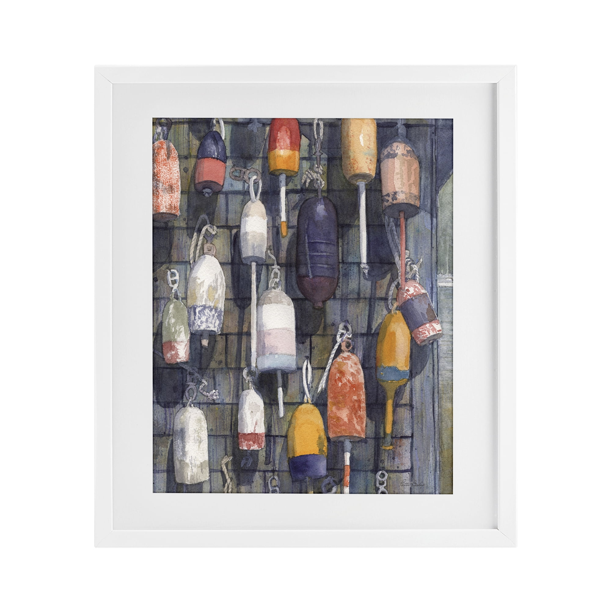 Stupell Industries Watercolor Hanging Buoys White Framed Print Under Glass, design by Patti Bishop