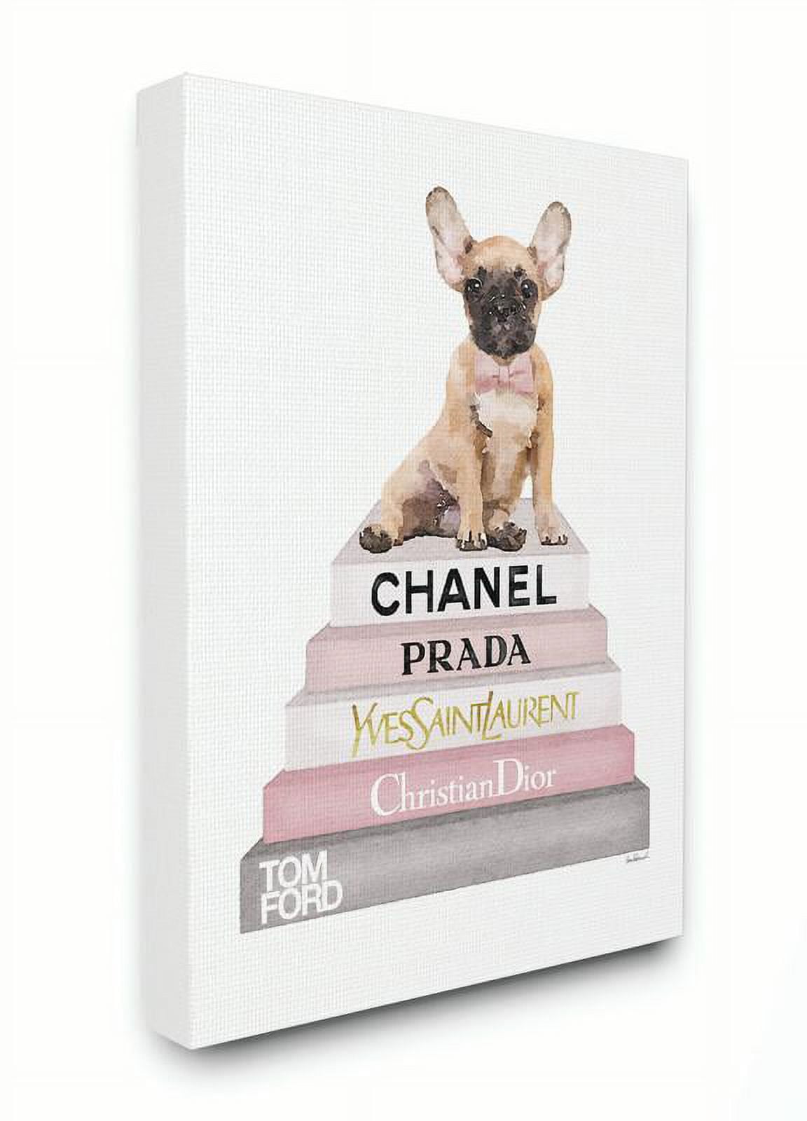 Stupell Industries Watercolor High Fashion Bookstack French Bulldog Canvas Wall Art by Amanda Greenwood