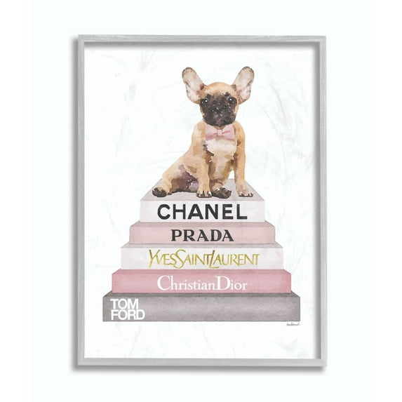 Stupell Industries Watercolor High Fashion Bookstack French Bulldog Framed Wall Art by Amanda Greenwood