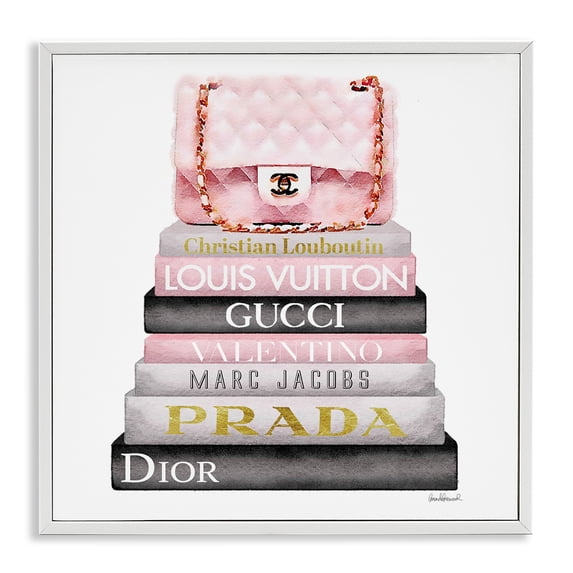 Stupell Industries Watercolor High Fashion Bookstack Padded Pink Bag, 24 x 24,Design by Amanda Greenwood