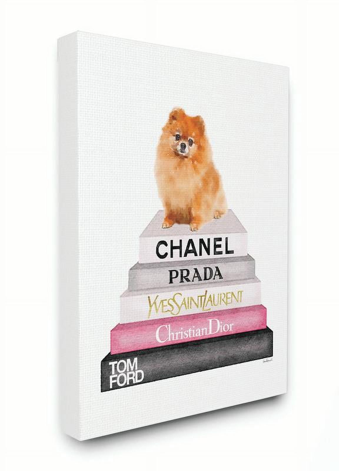 Stupell Industries Watercolor High Fashion Bookstack Pomeranian Dog Canvas Wall Art by Amanda Greenwood