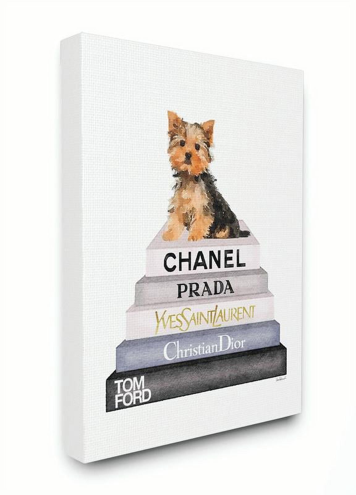Stupell Industries Watercolor High Fashion Bookstack Yorkie Dog Canvas Wall Art by Amanda Greenwood