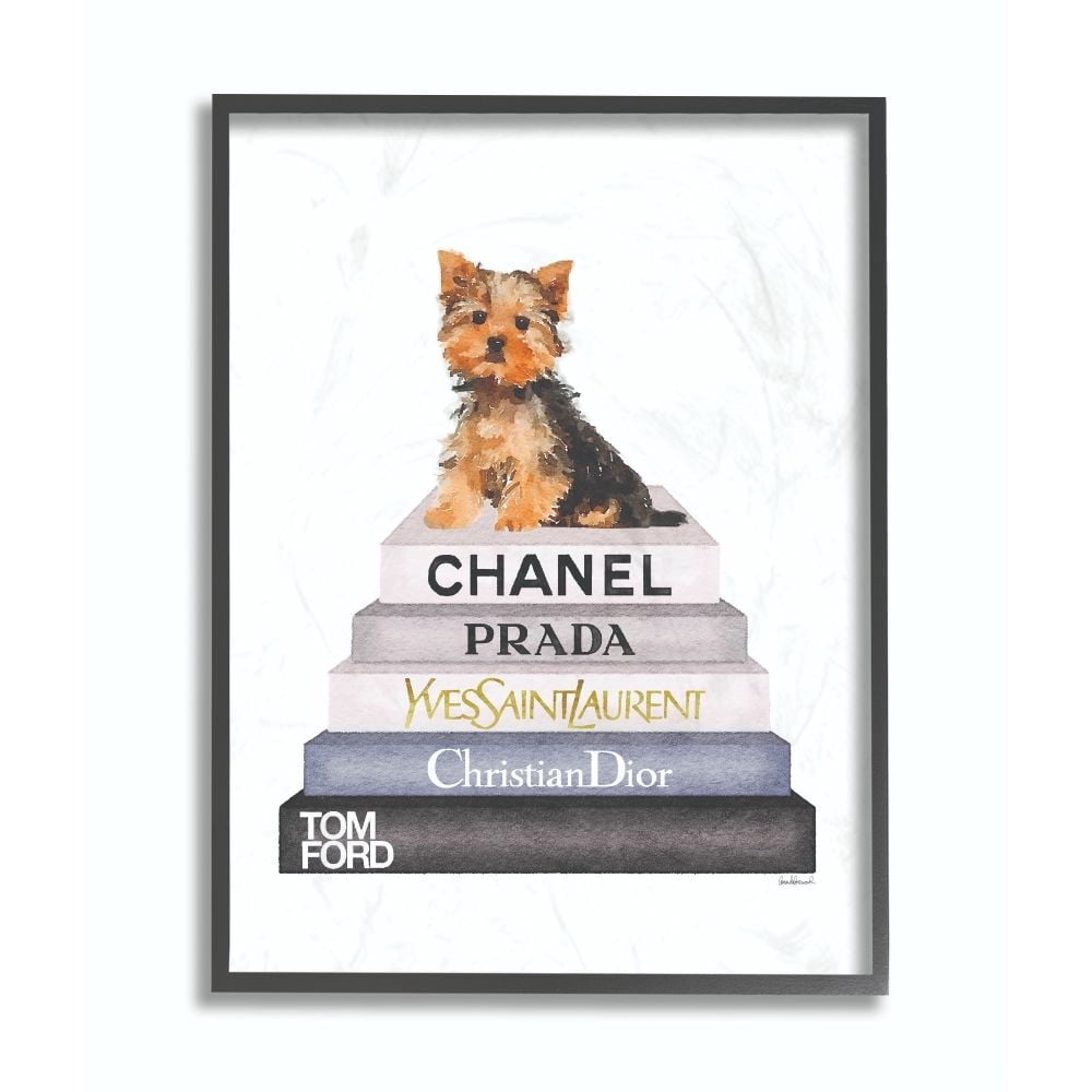 Stupell Industries Watercolor High Fashion Bookstack Yorkie Dog Framed Wall Art by Amanda Greenwood