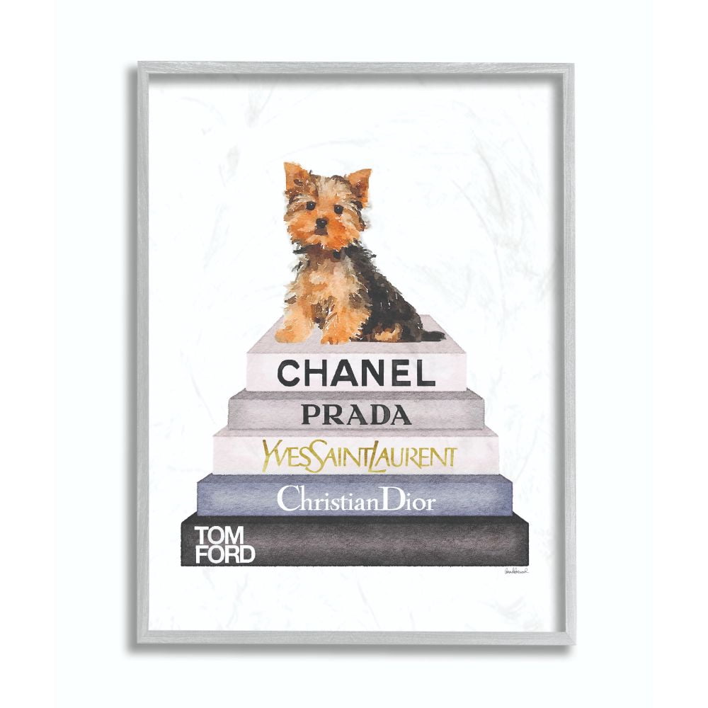 Stupell Industries Watercolor High Fashion Bookstack Yorkie Dog Framed Wall Art by Amanda Greenwood