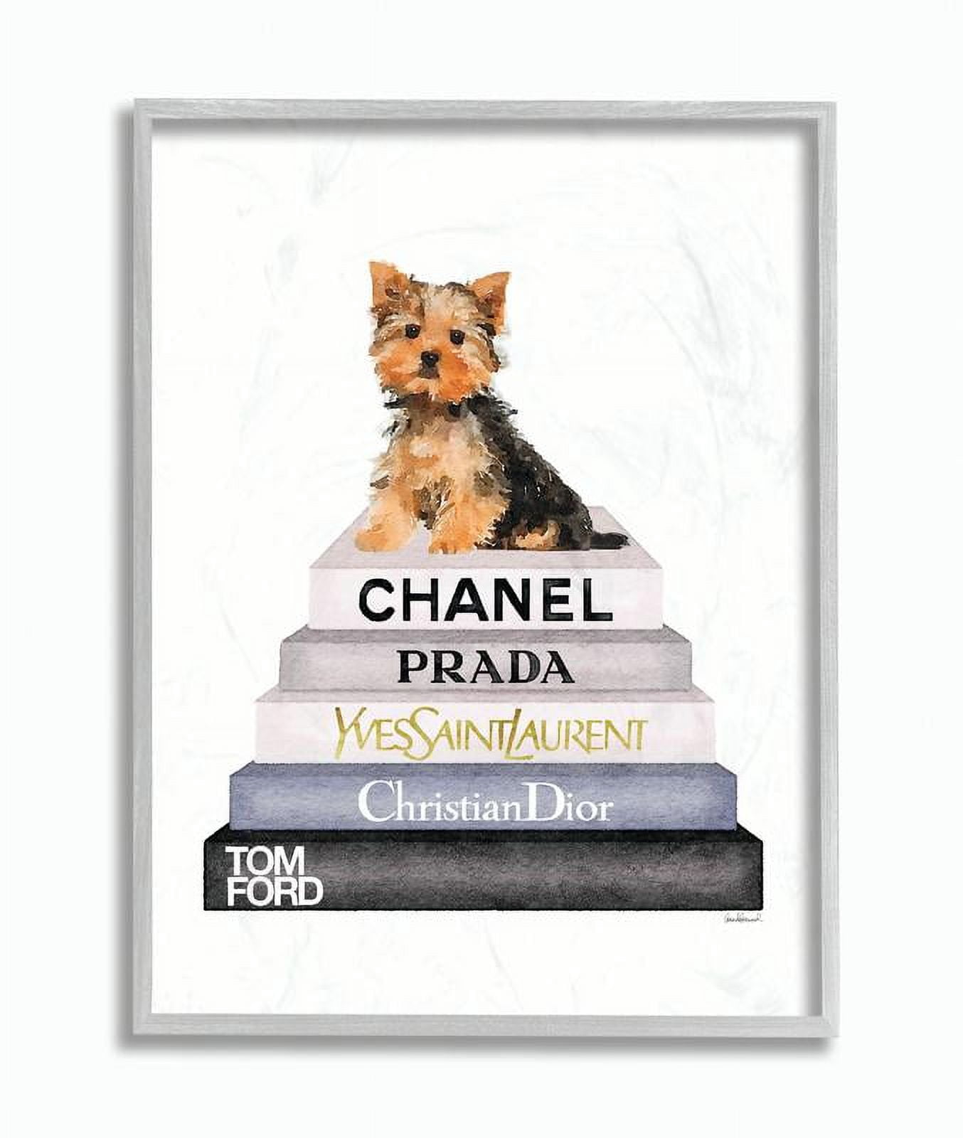 Stupell Industries Watercolor High Fashion Bookstack Yorkie Dog Framed Wall Art by Amanda Greenwood