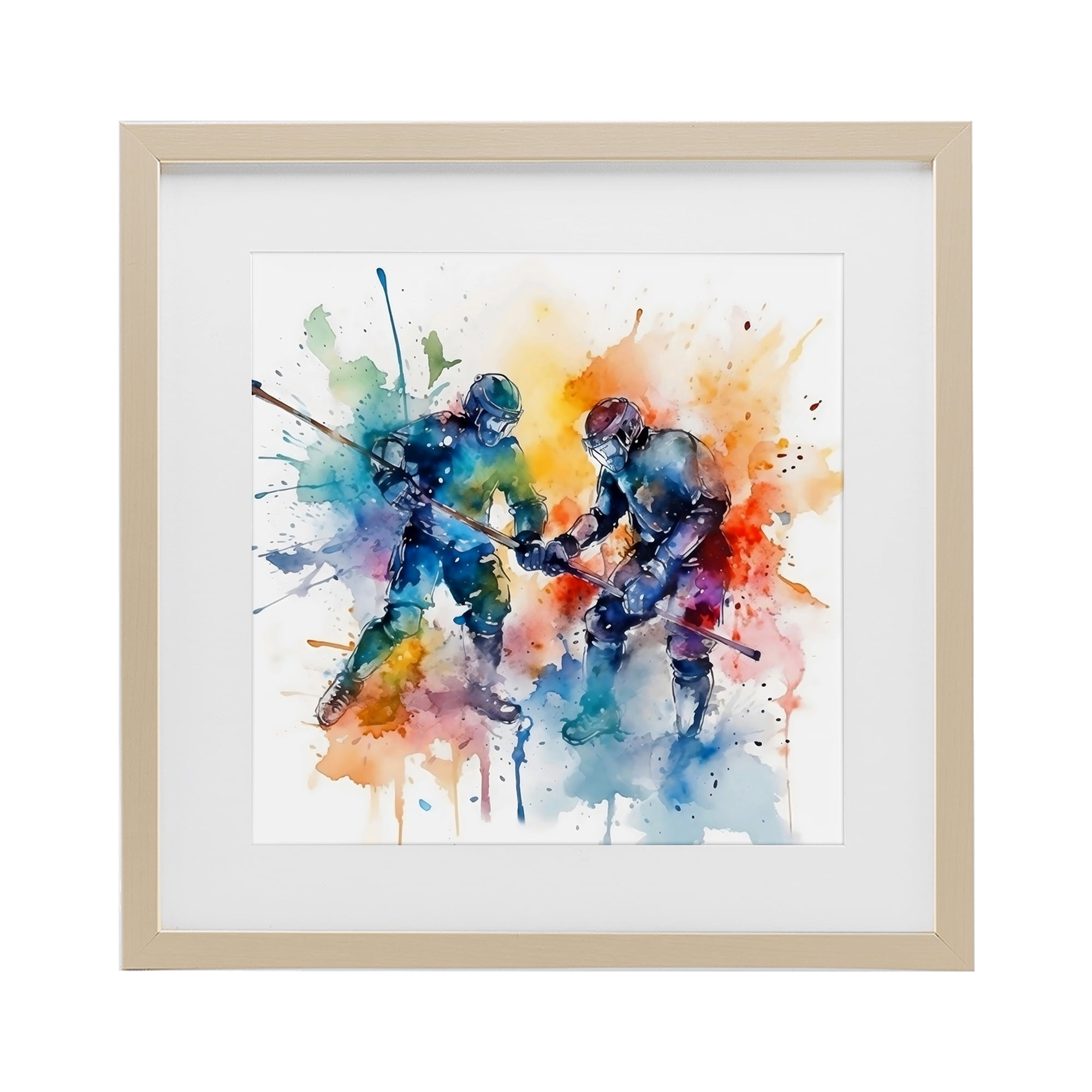 Stupell Industries Watercolor Hockey Faceoff Birch Framed Print Under Glass, design by Creative Studio