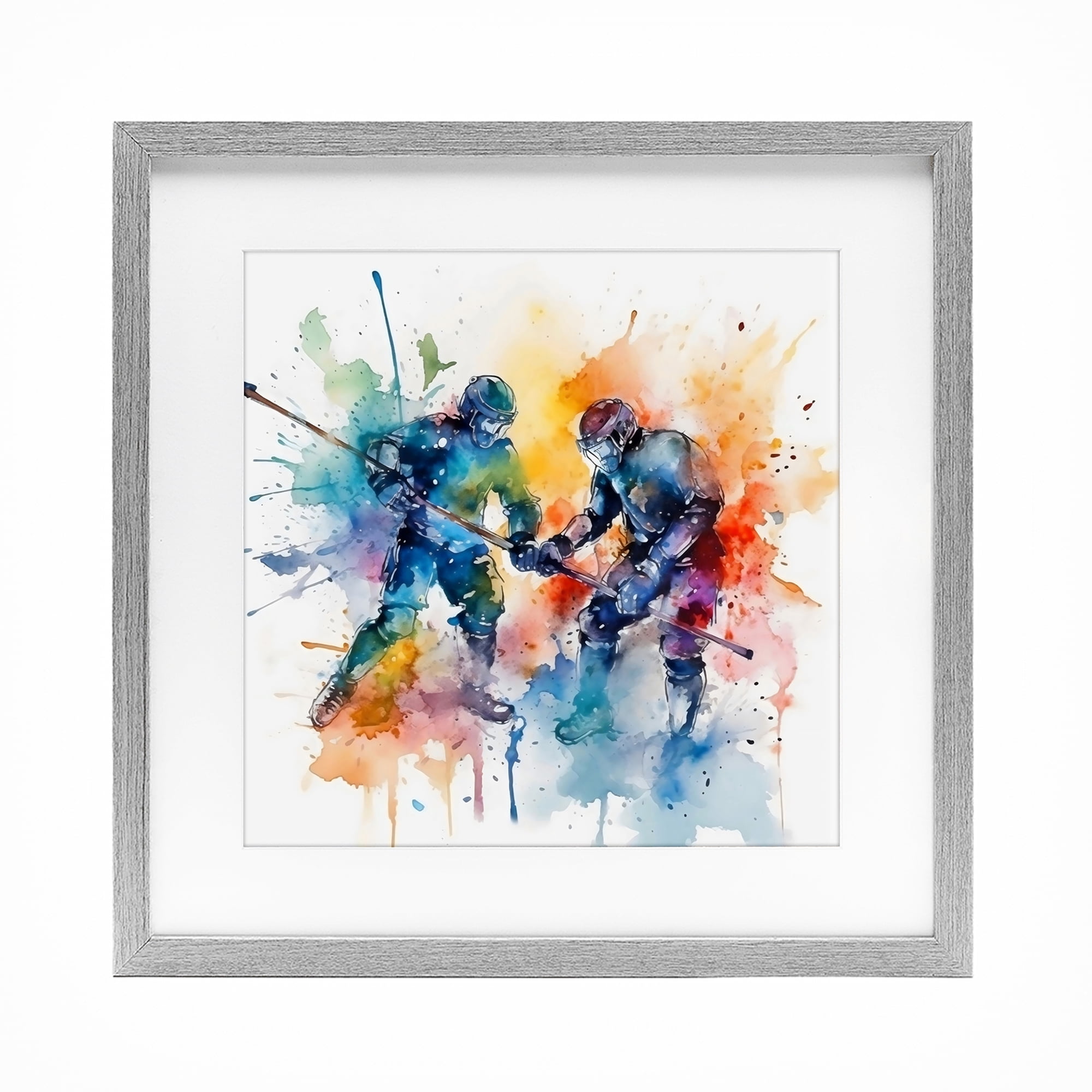 Stupell Industries Watercolor Hockey Faceoff Gray Framed Print Under Glass, design by Creative Studio