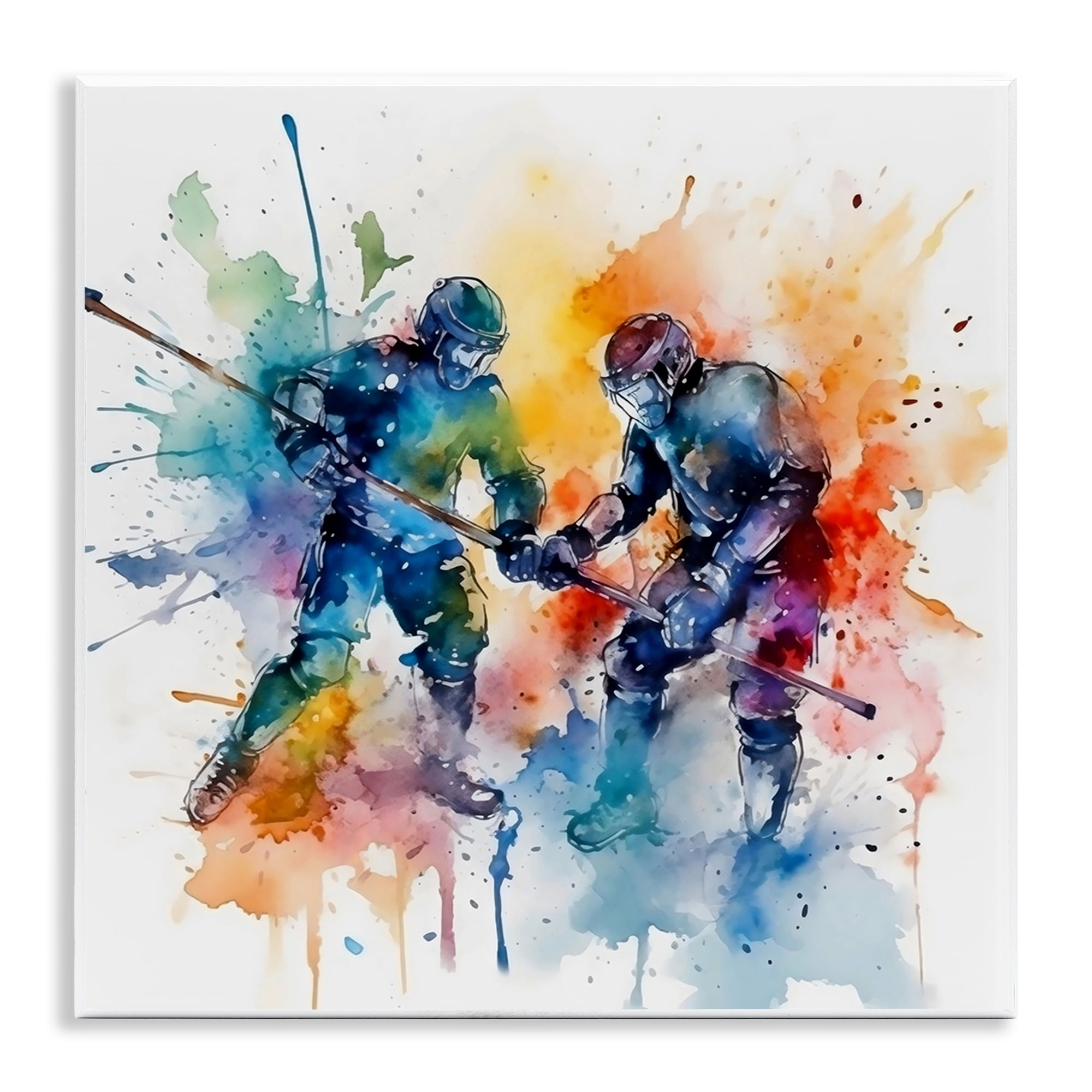 Stupell Industries Watercolor Hockey Faceoff Wall Plaque Art, design by Creative Studio