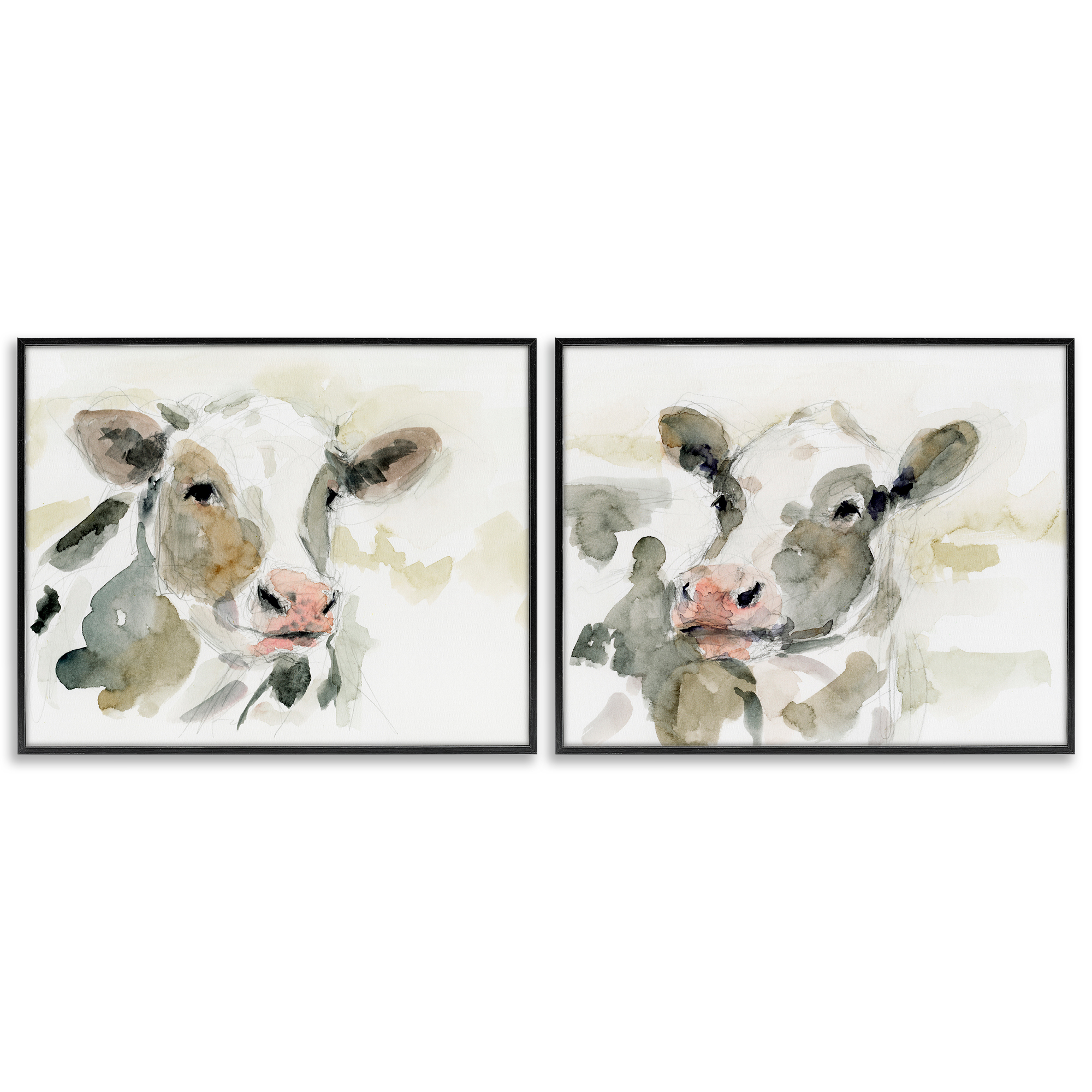 Stupell Industries Watercolor Holstein Farm Cows Animals Painting Black Framed Art Print Wall Art, 20 x 16, Set of 2