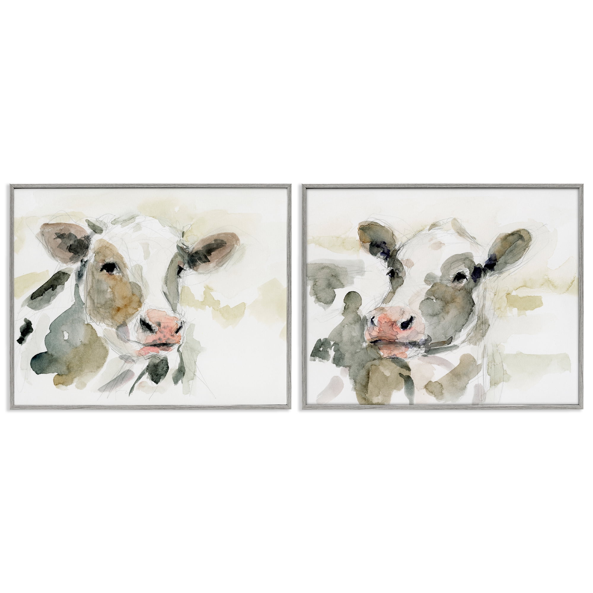 Stupell Industries Watercolor Holstein Farm Cows Animals Painting Gray Framed Art Print Wall Art, 14 x 11, Set of 2