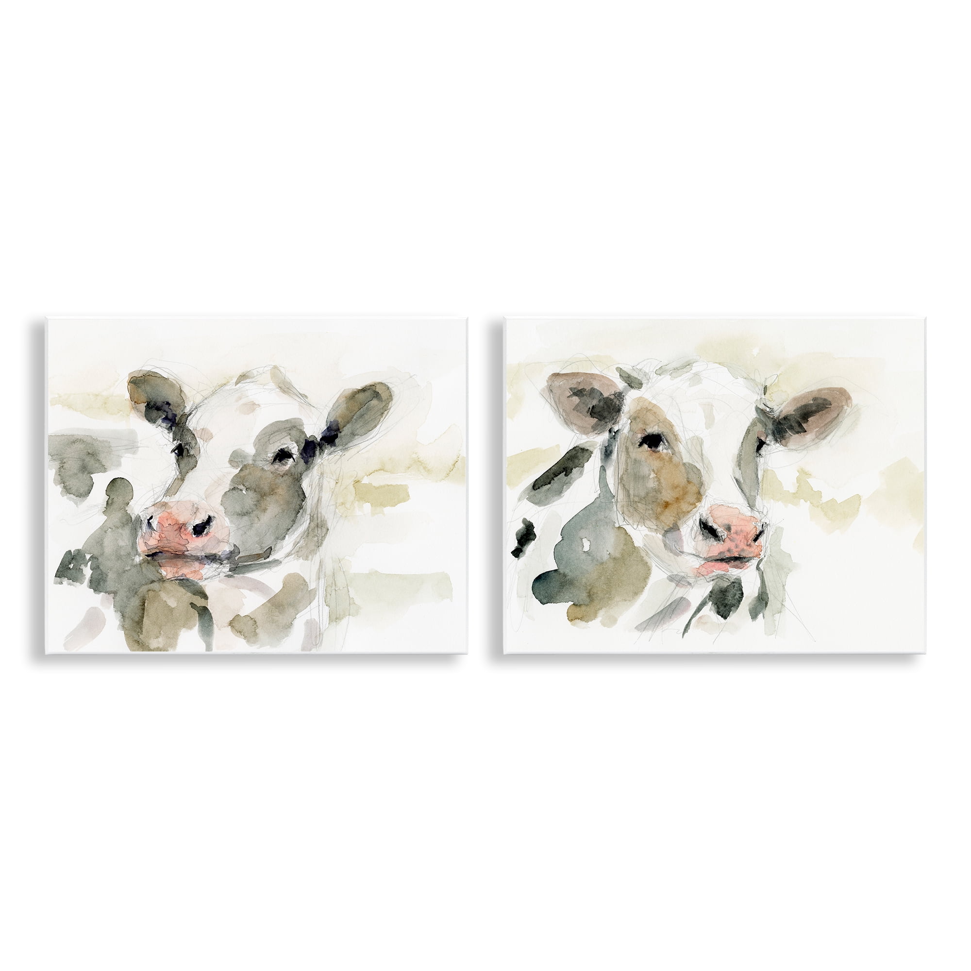 Stupell Industries Watercolor Holstein Farm Cows Animals Painting Unframed Art Print Wall Art, 14 x 11, Set of 2
