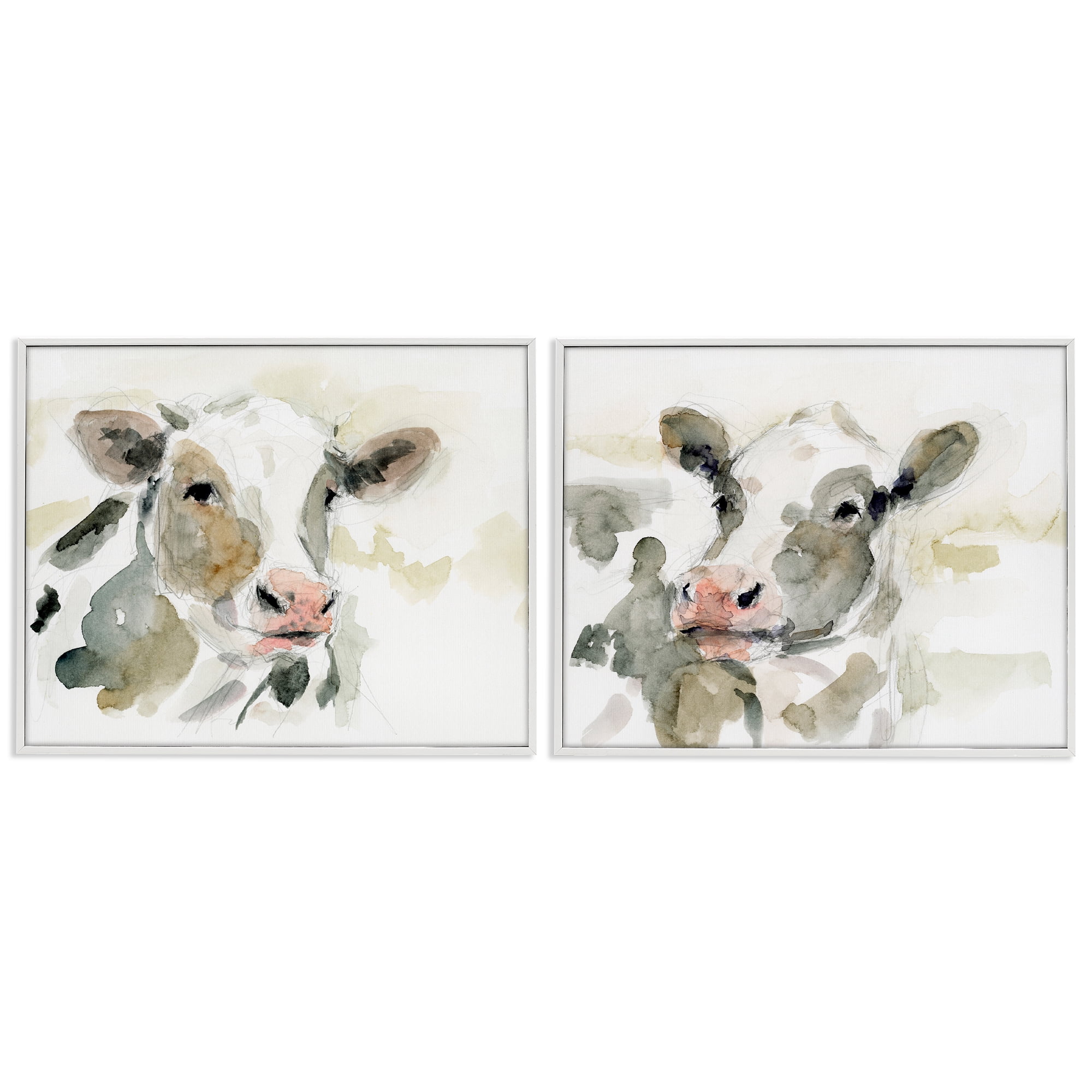 Stupell Industries Watercolor Holstein Farm Cows Animals Painting White Framed Art Print Wall Art, 14 x 11, Set of 2