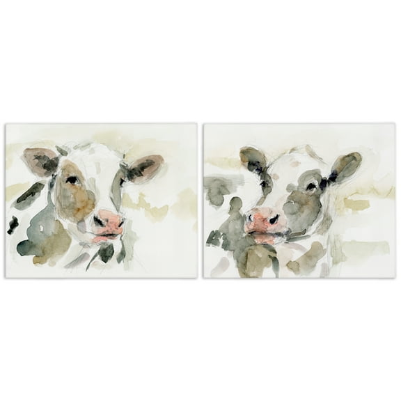 Stupell Industries Watercolor Holstein Farm Cows Animals Painting Wrapped Canvas Art Print Wall Art, 20 x 16, Set of 2