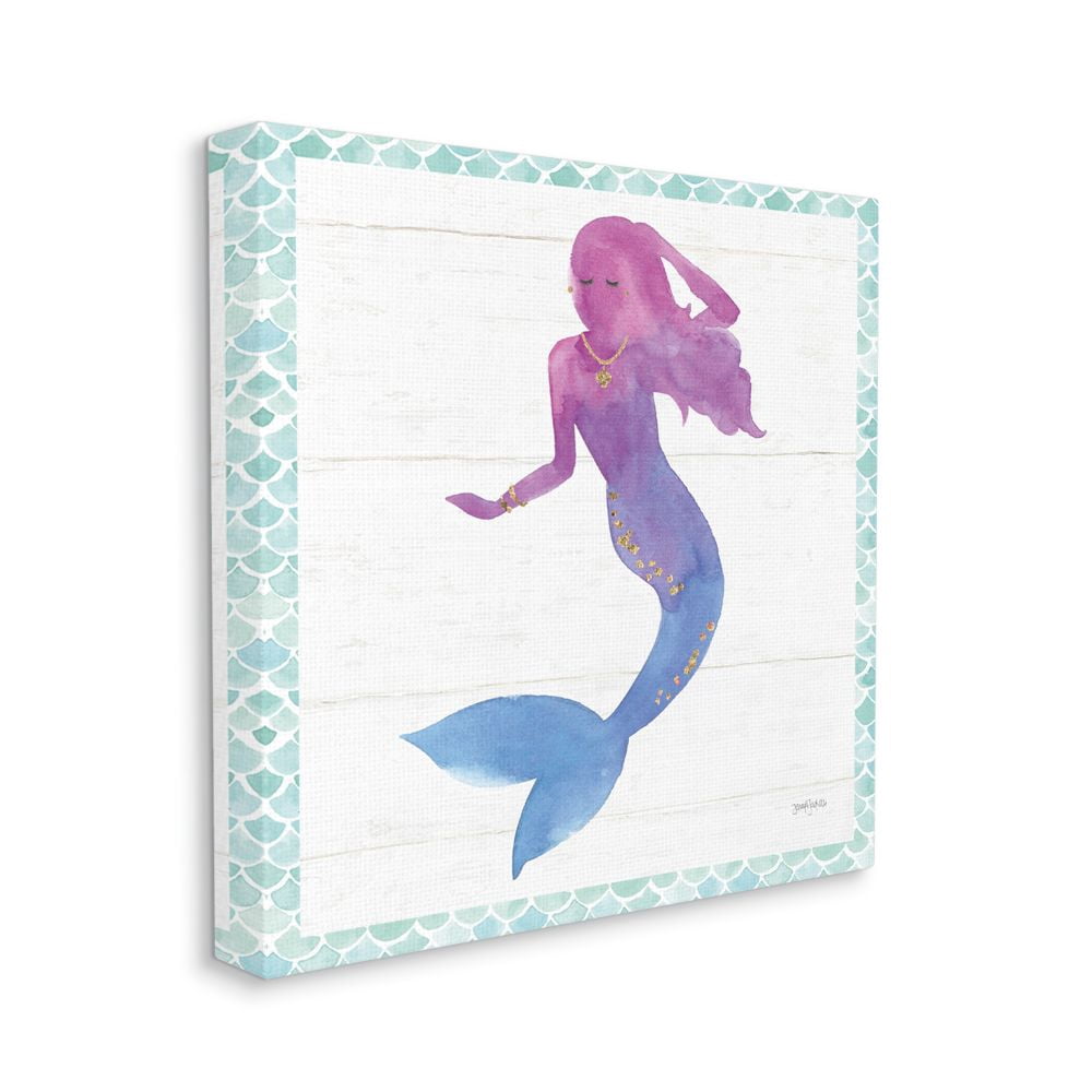 Stupell Industries Watercolor Mermaid Relaxed Glam Purple Blue Painting Canvas Wall Art Design by Jenya Jackson, 24" x 24"