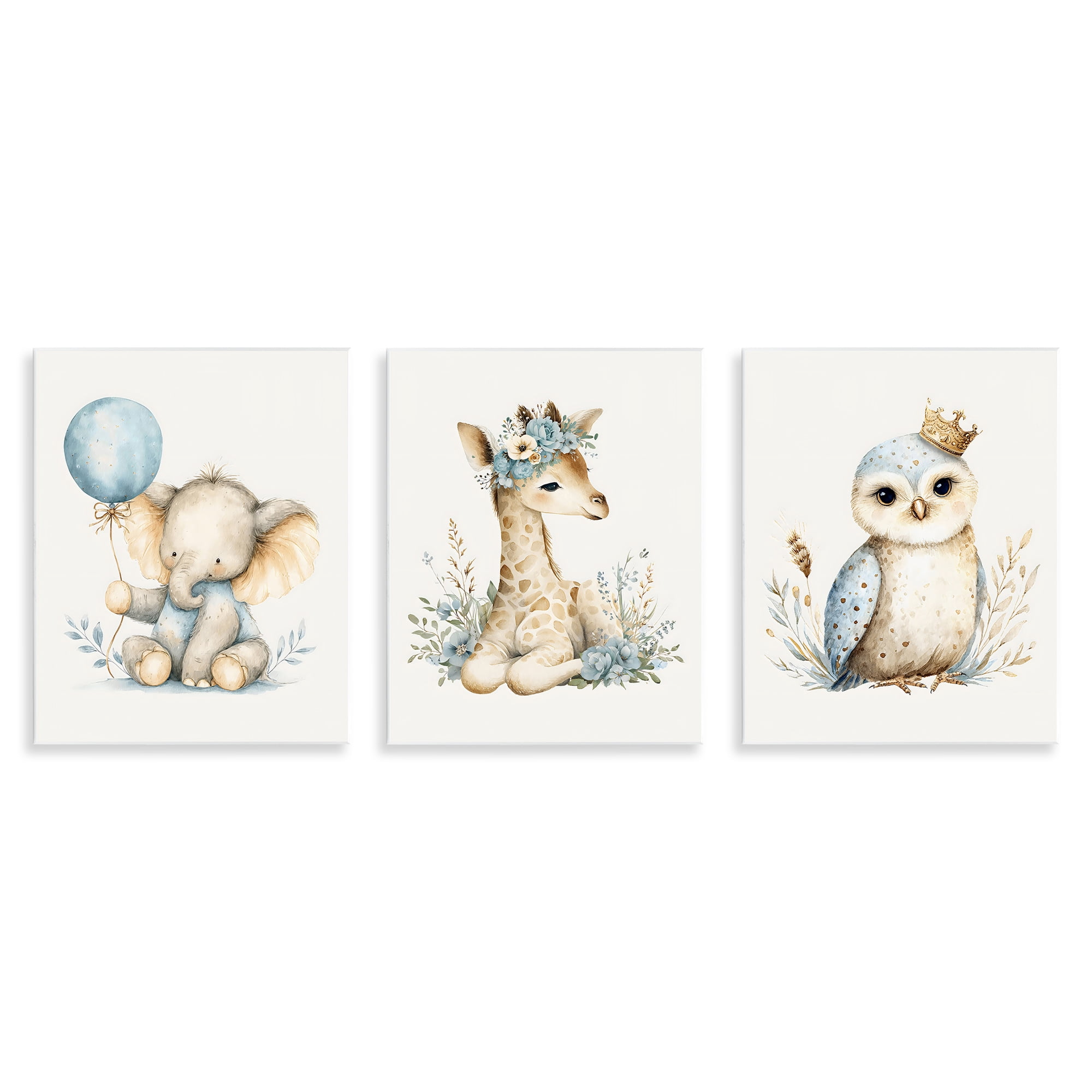 Stupell Industries Watercolor Nursery Animals 3 Piece Wall Plaque Art Set, design by LSR Design Studio