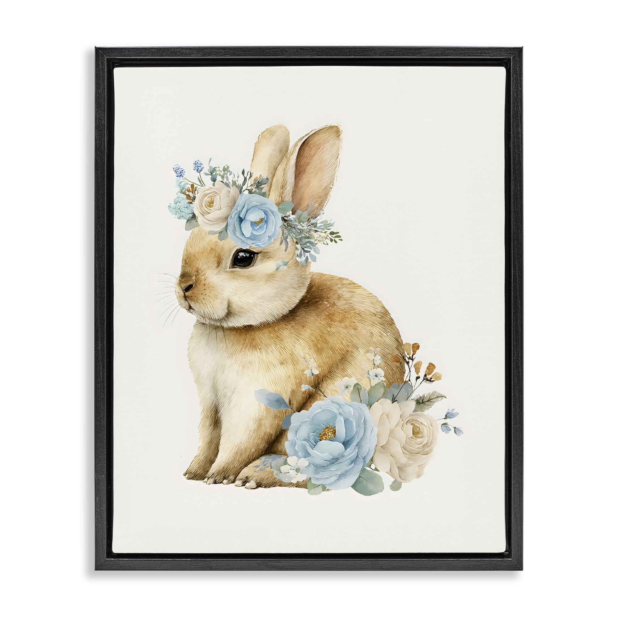 Stupell Industries Watercolor Nursery Bunny Black Framed Floater Canvas Wall Art, design by LSR Design Studio