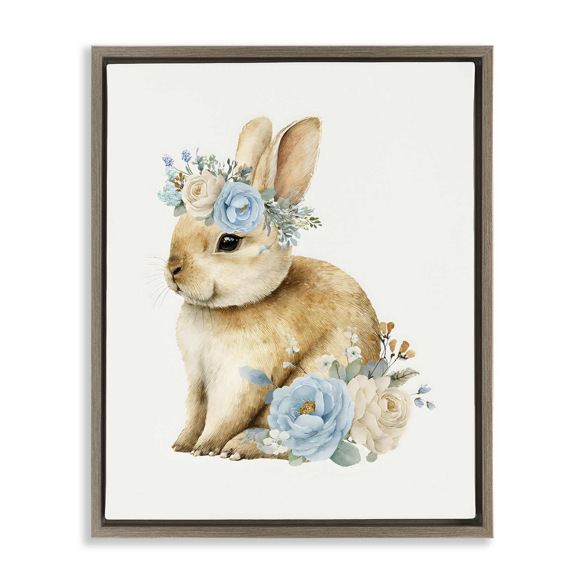 Stupell Industries Watercolor Nursery Bunny Brown Framed Floater Canvas Wall Art, design by LSR Design Studio