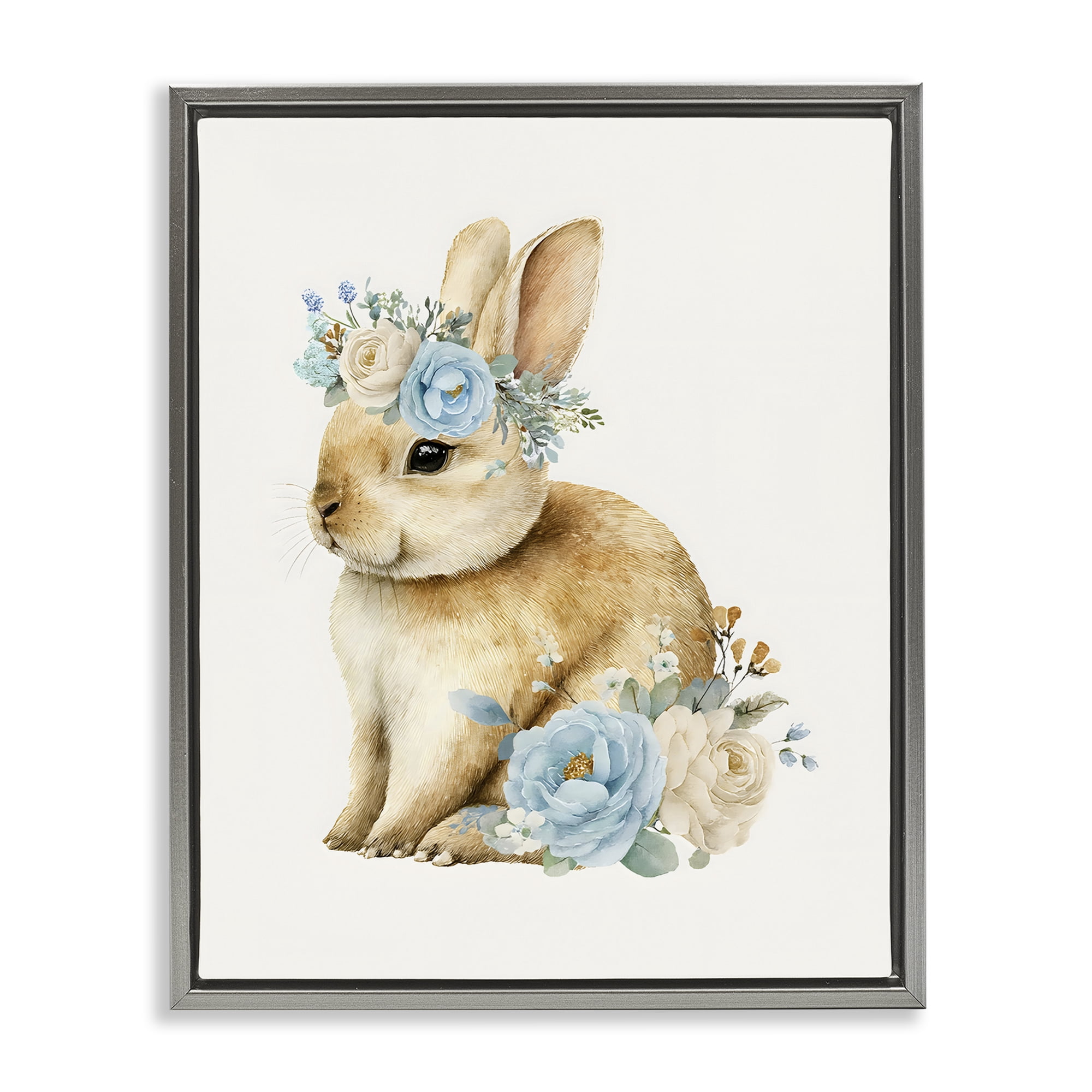 Stupell Industries Watercolor Nursery Bunny Gray Framed Floater Canvas Wall Art, design by LSR Design Studio