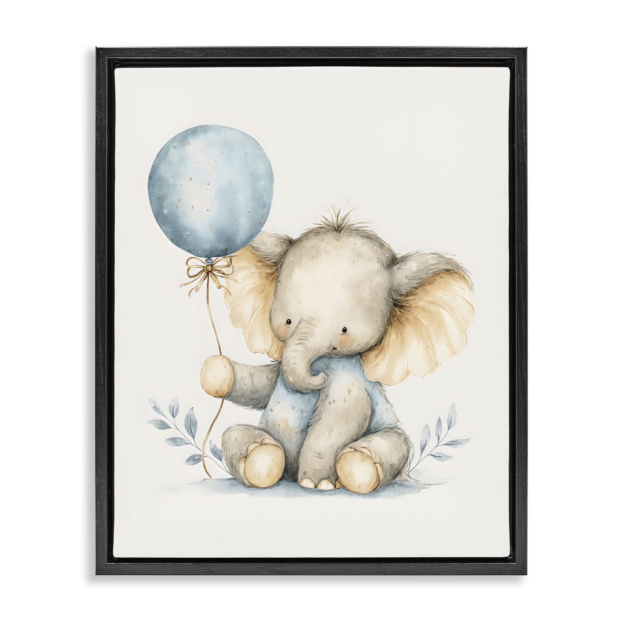 Stupell Industries Watercolor Nursery Elephant Black Framed Floater Canvas Wall Art, design by LSR Design Studio
