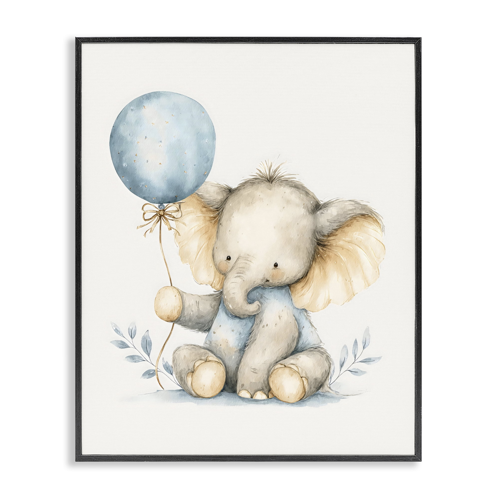 Stupell Industries Watercolor Nursery Elephant Black Framed Giclee Art, design by LSR Design Studio