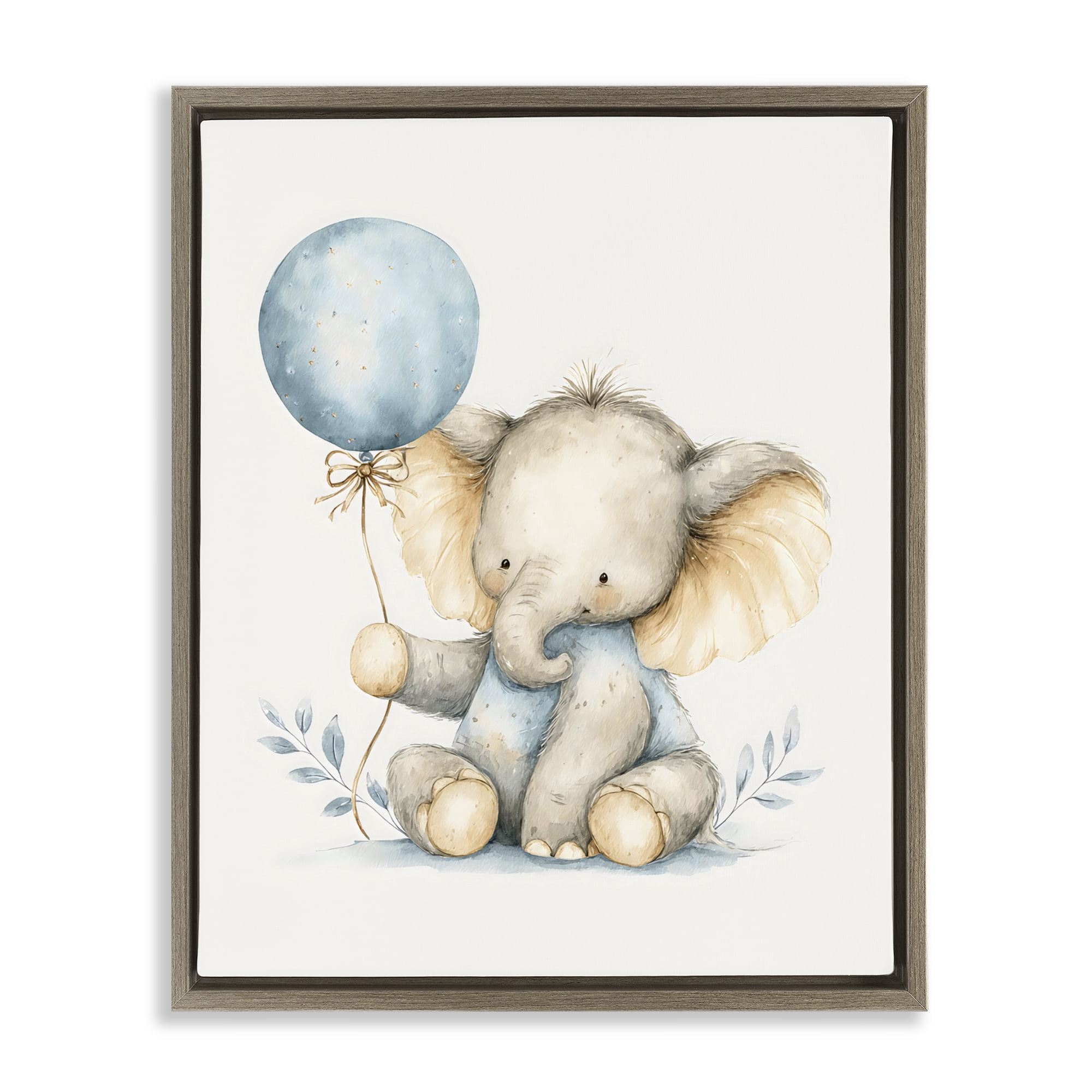 Stupell Industries Watercolor Nursery Elephant Brown Framed Floater Canvas Wall Art, design by LSR Design Studio