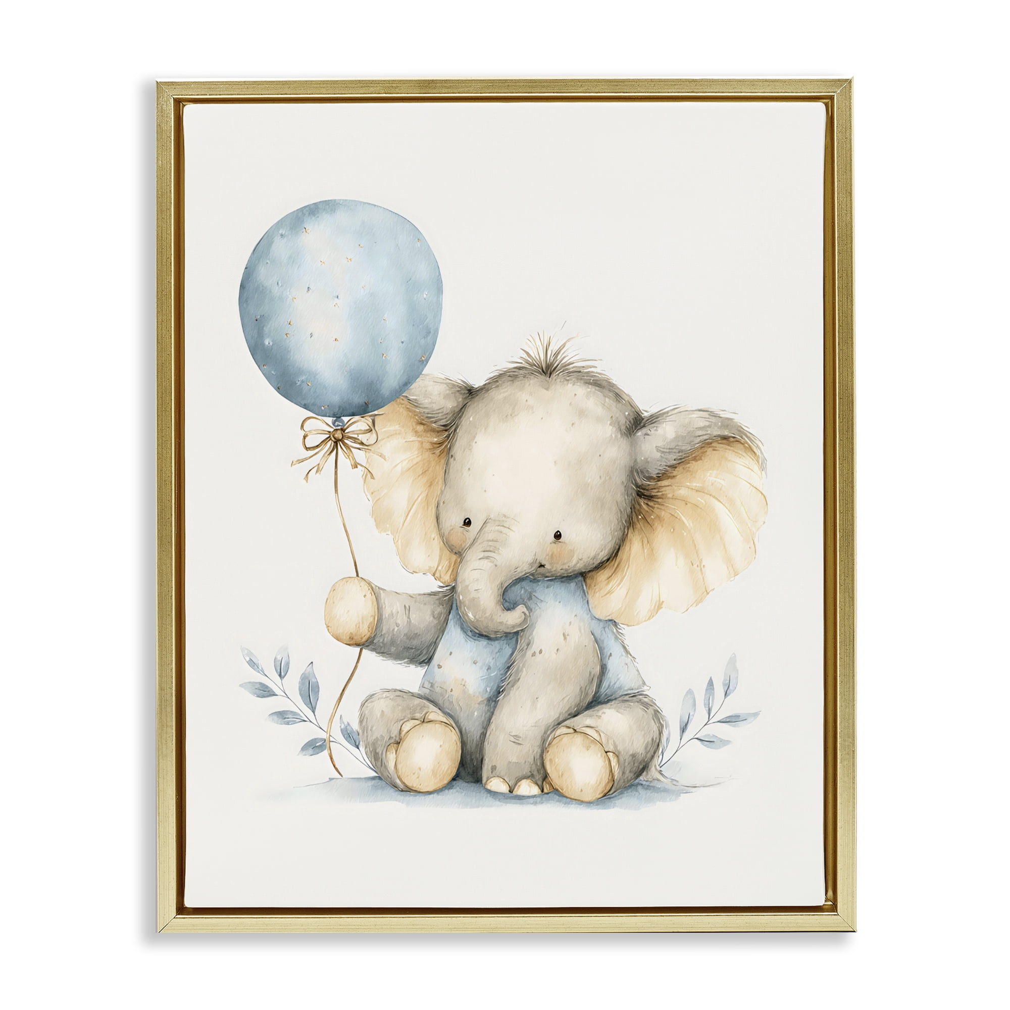 Stupell Industries Watercolor Nursery Elephant Gold Framed Floater Canvas Wall Art, design by LSR Design Studio