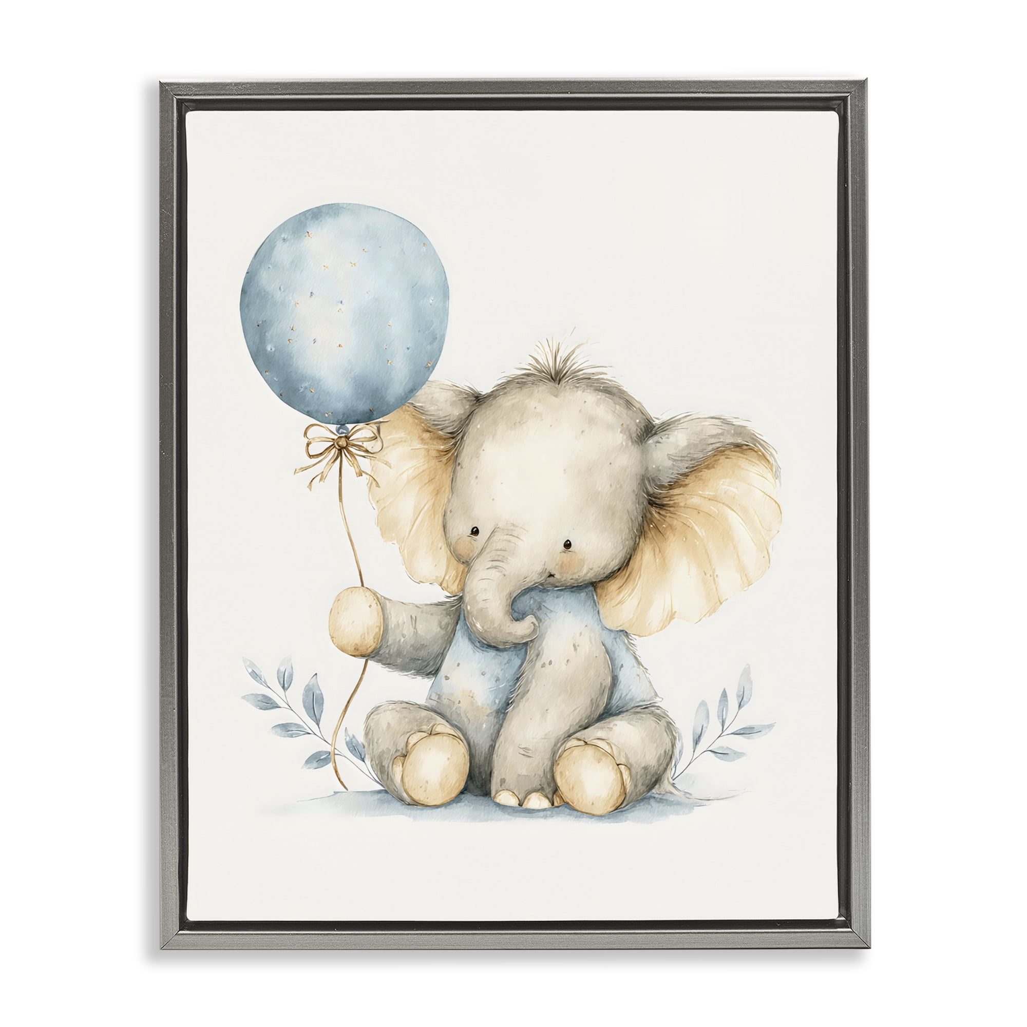 Stupell Industries Watercolor Nursery Elephant Gray Framed Floater Canvas Wall Art, design by LSR Design Studio